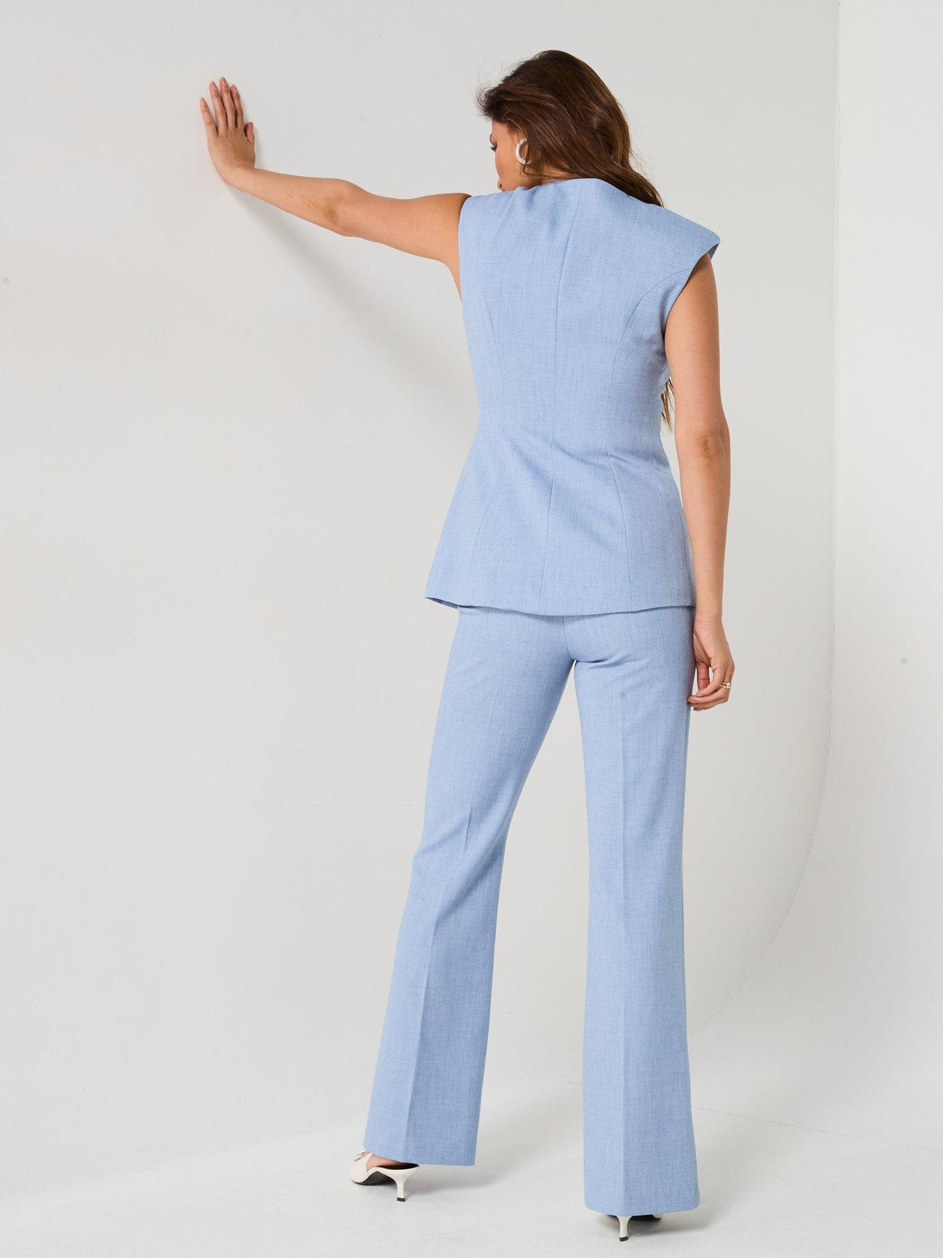  image of v-by-very-longline-textured-waistcoat-co-ord-blue