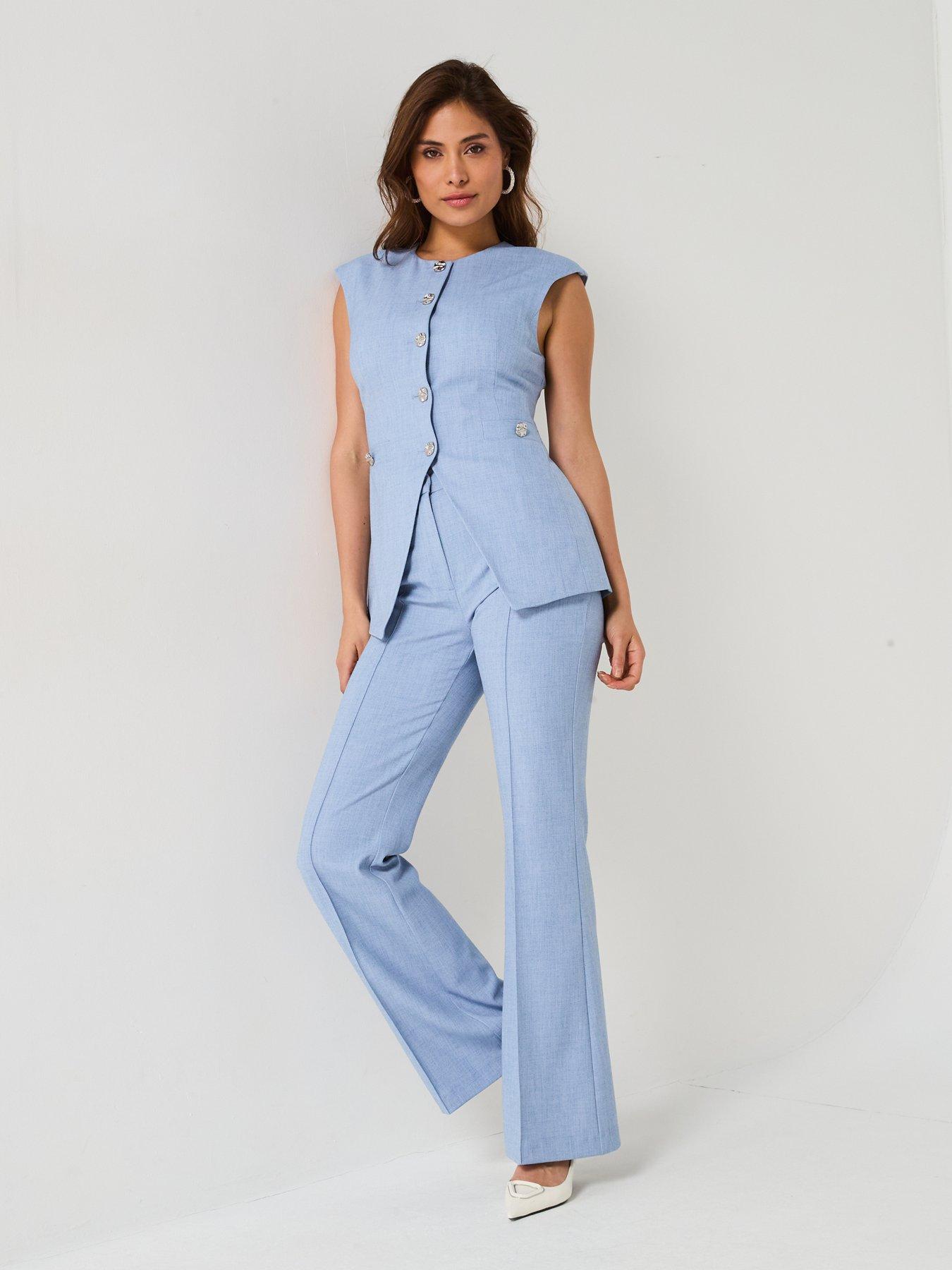  image of v-by-very-longline-textured-waistcoat-co-ord-blue