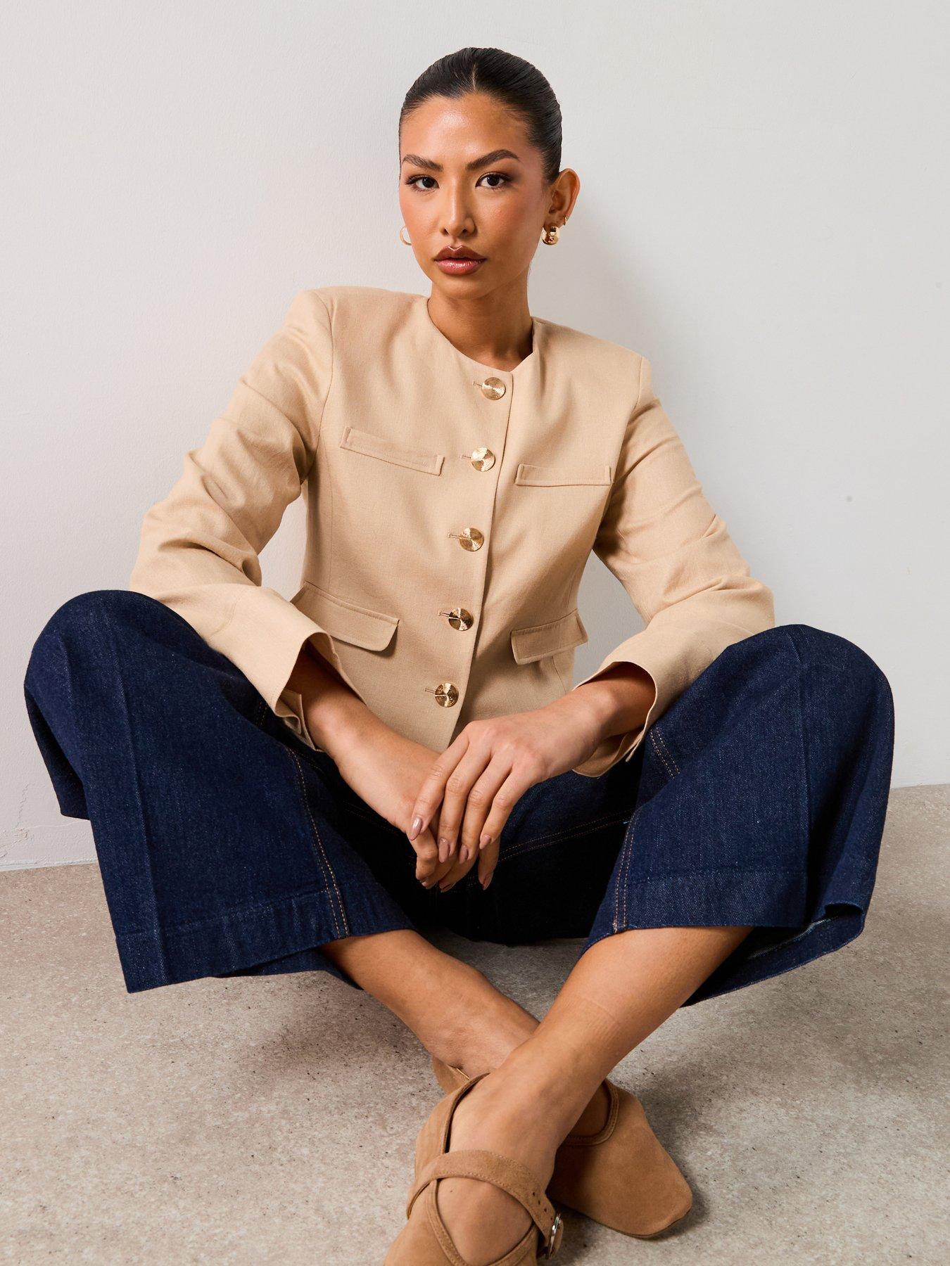 V by Very Linen Trophy Jacket - Cream