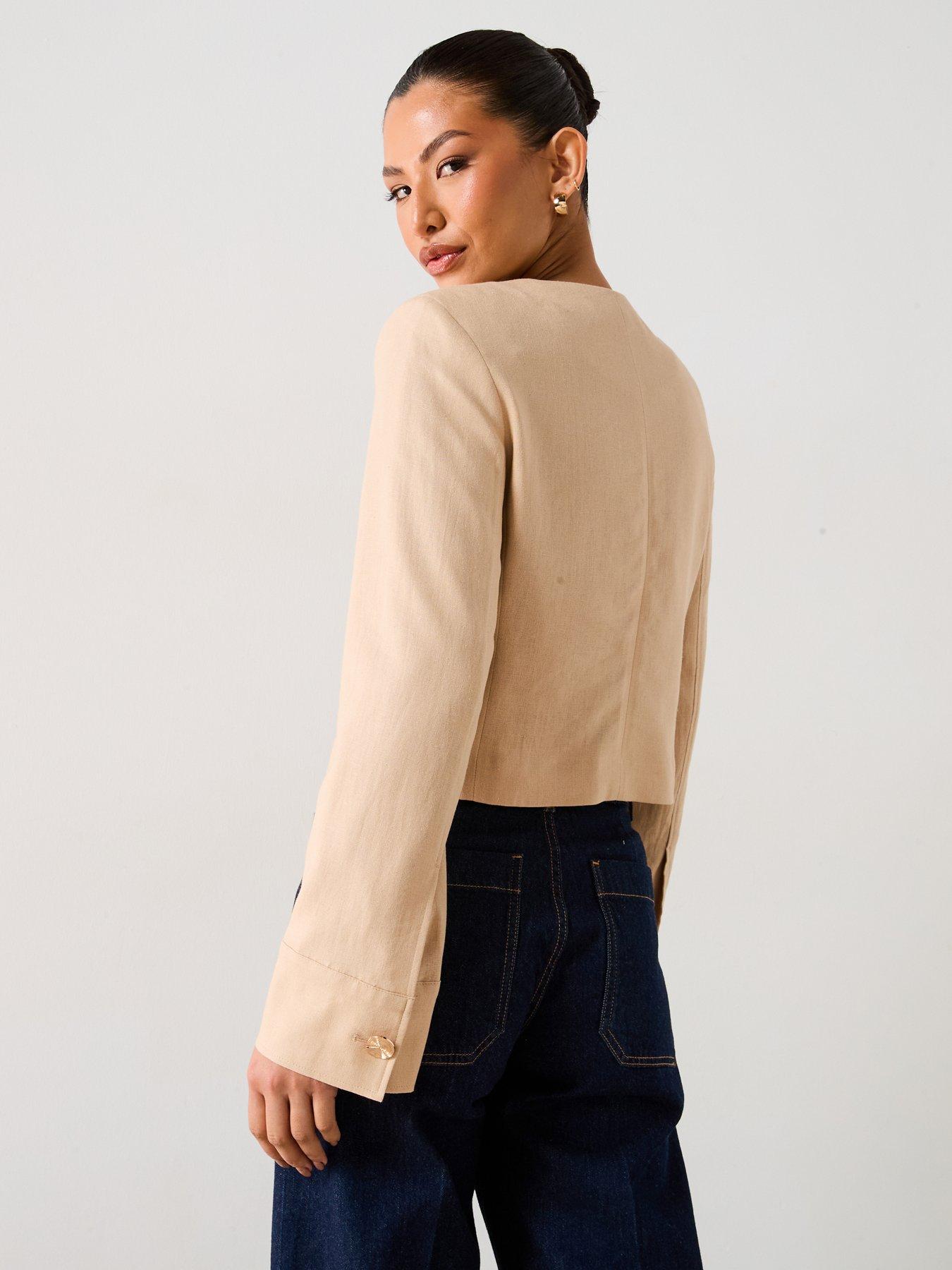  image of v-by-very-linen-trophy-jacket-cream