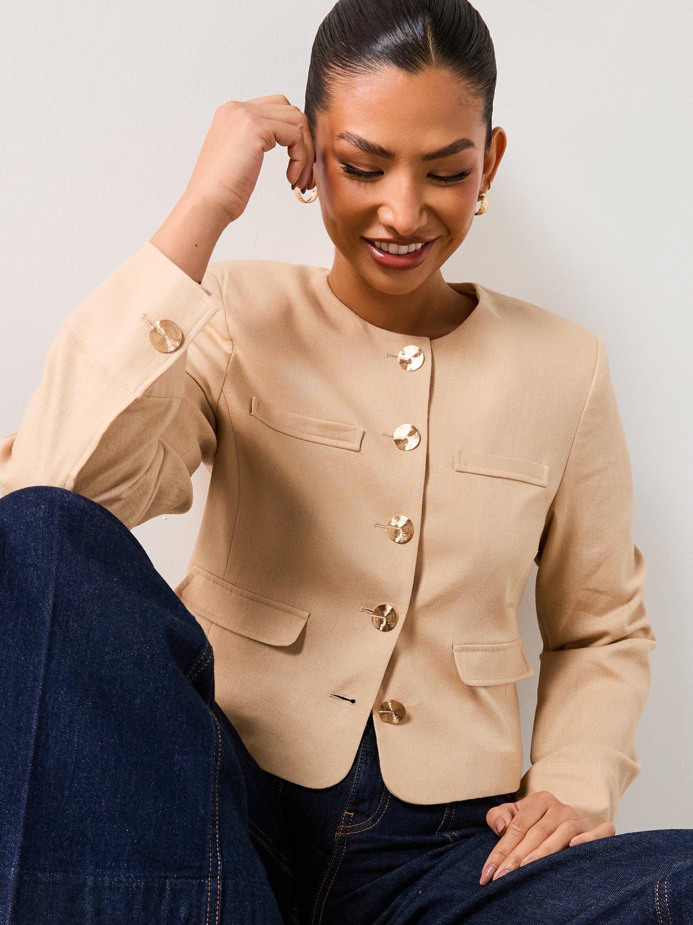  image of v-by-very-linen-trophy-jacket-cream