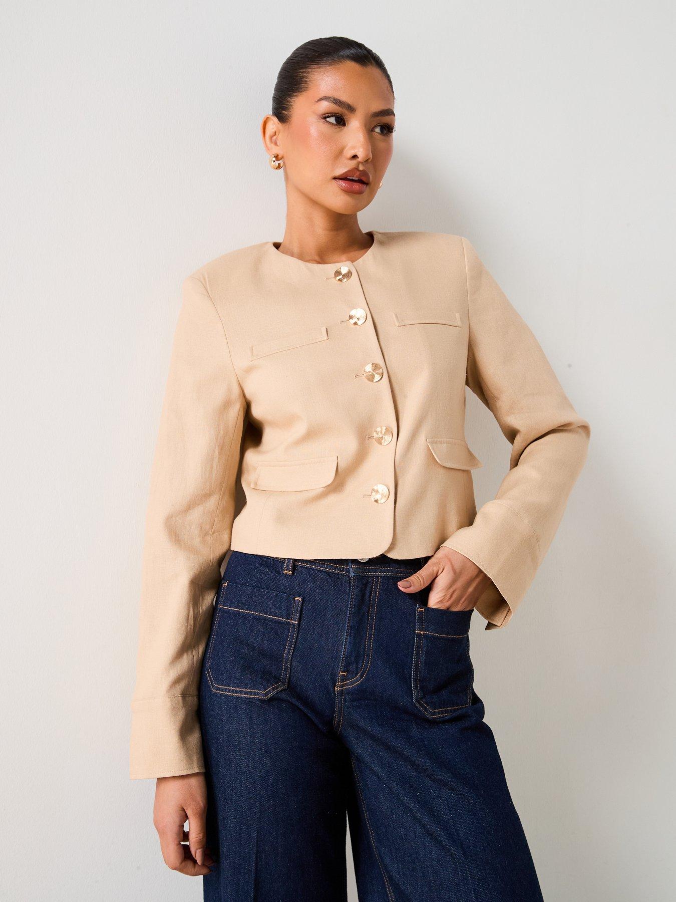  image of v-by-very-linen-trophy-jacket-cream