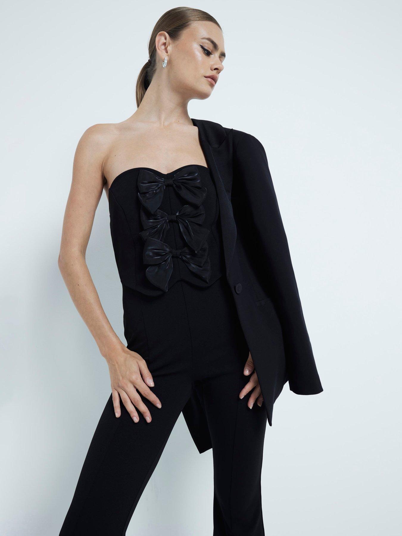 undefined Bow Front Jumpsuit - Black