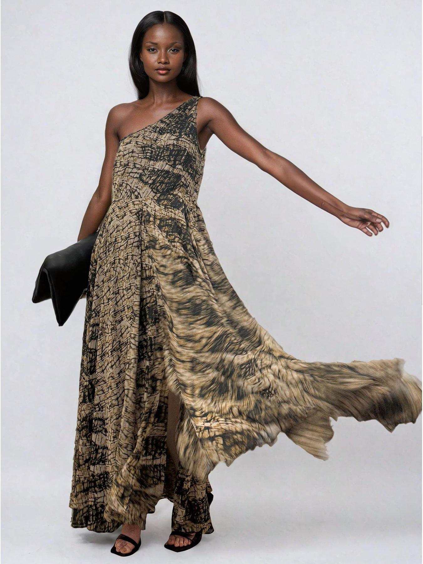 religion one shoulder maxi dress Religion One Shoulder Maxi Dress - Brown