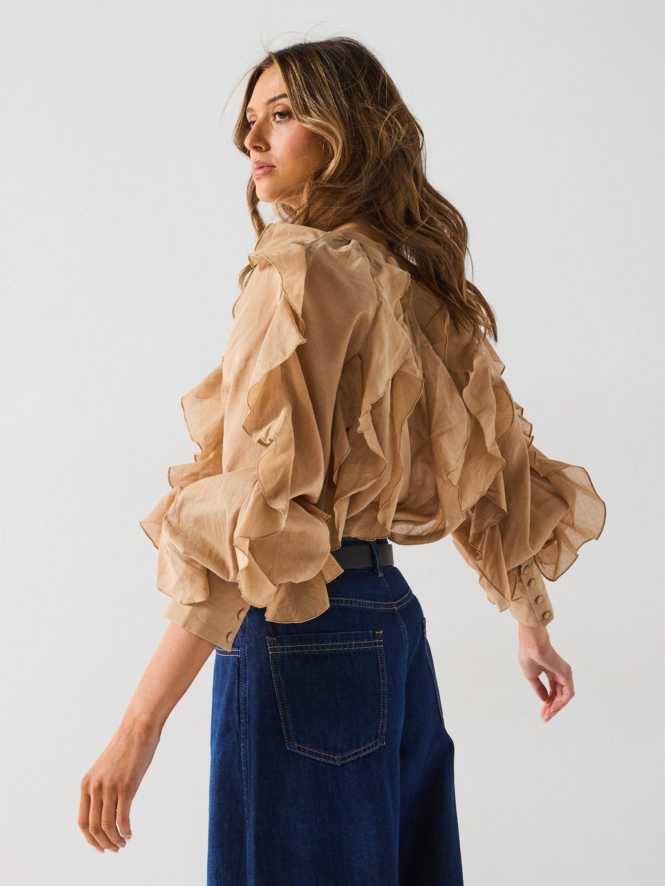  image of v-by-very-ruffle-blouse-beige