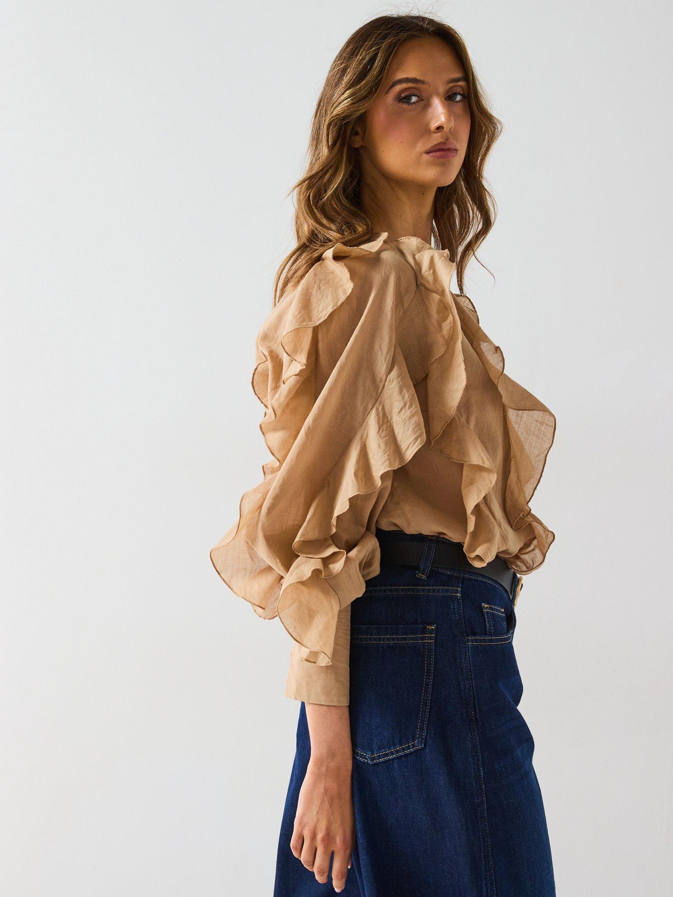  image of v-by-very-ruffle-blouse-beige