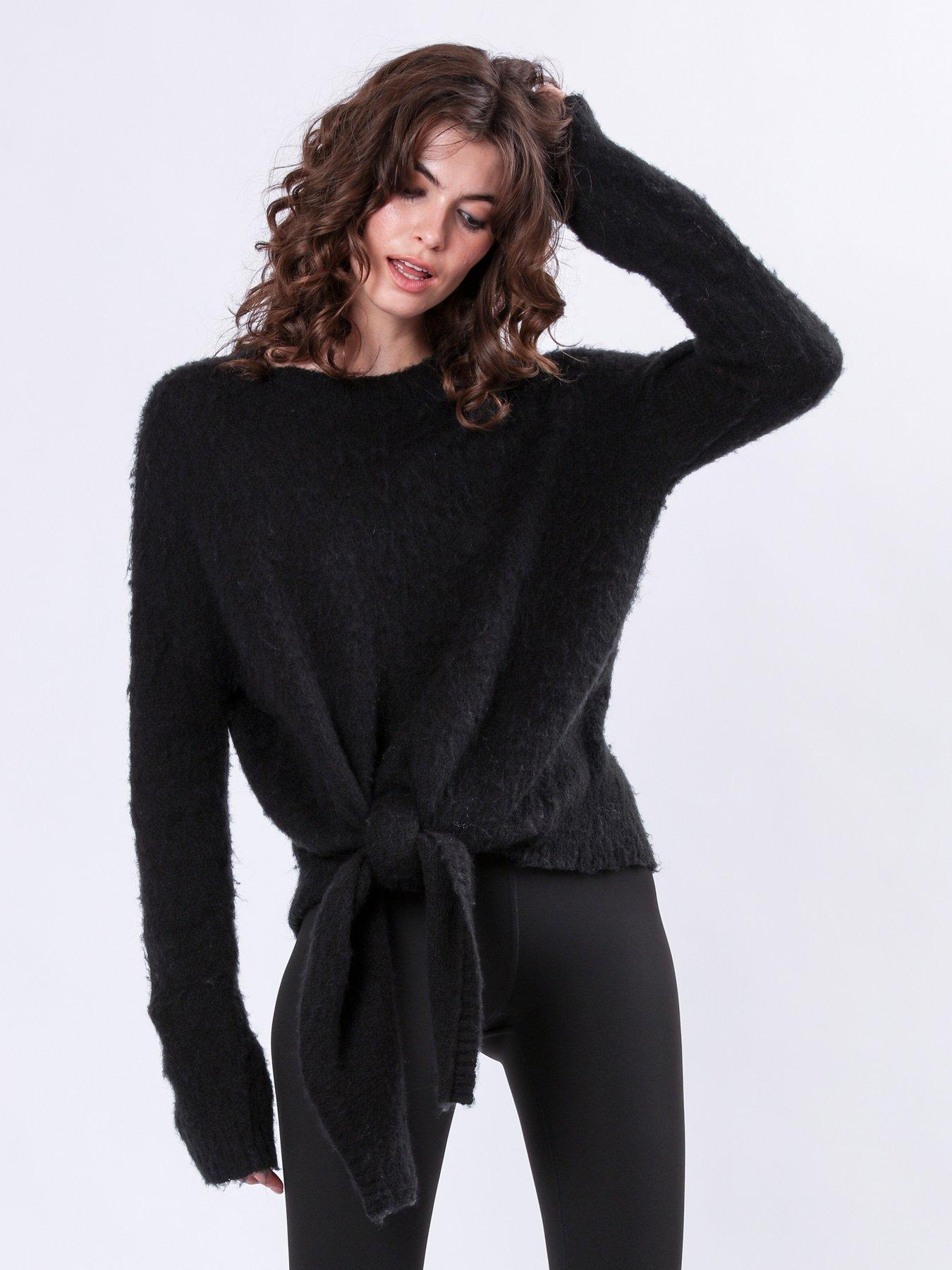  image of religion-reverse-tie-front-jumper-black