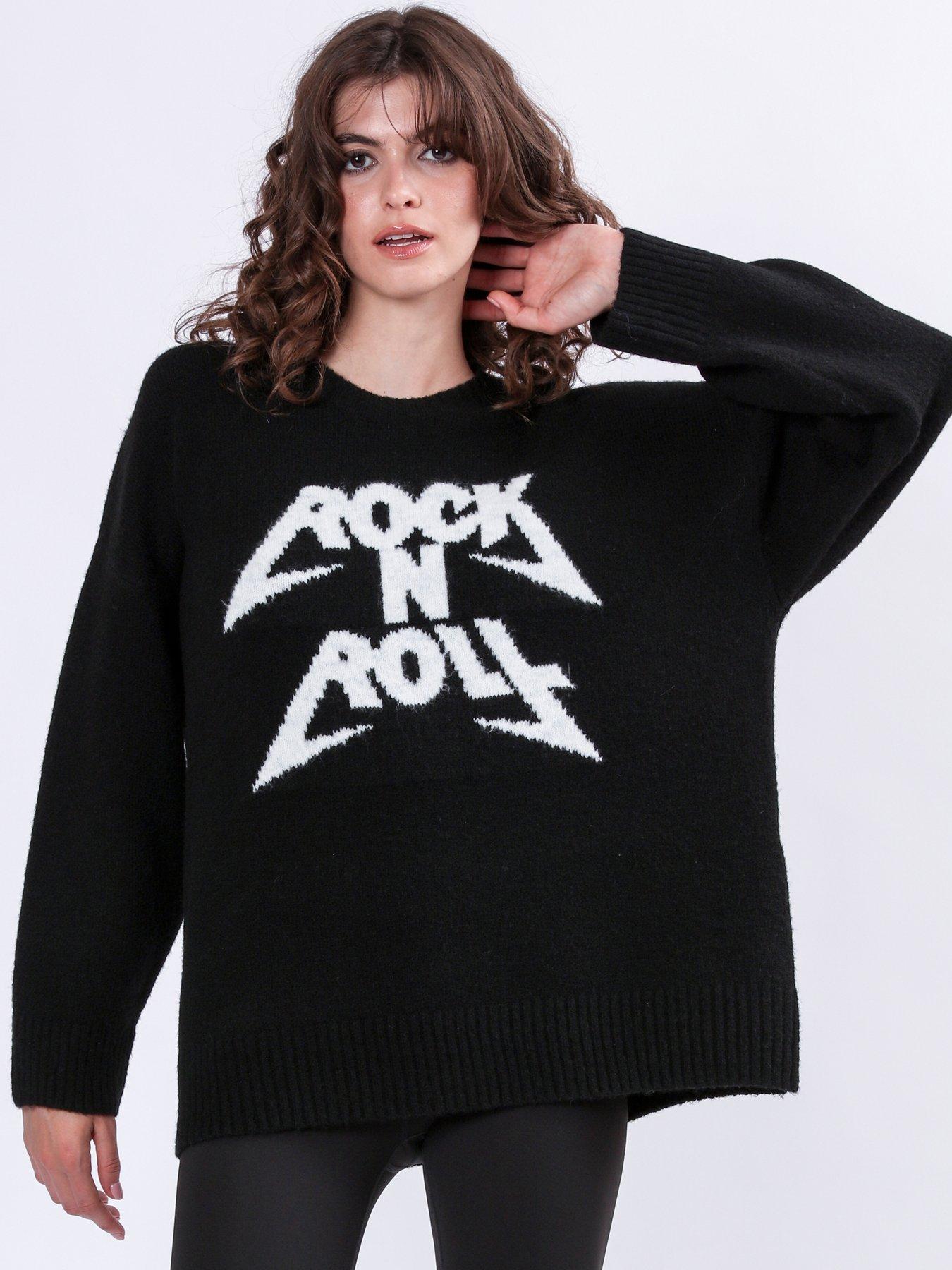  image of religion-oversized-lightning-bolt-print-jumper-black