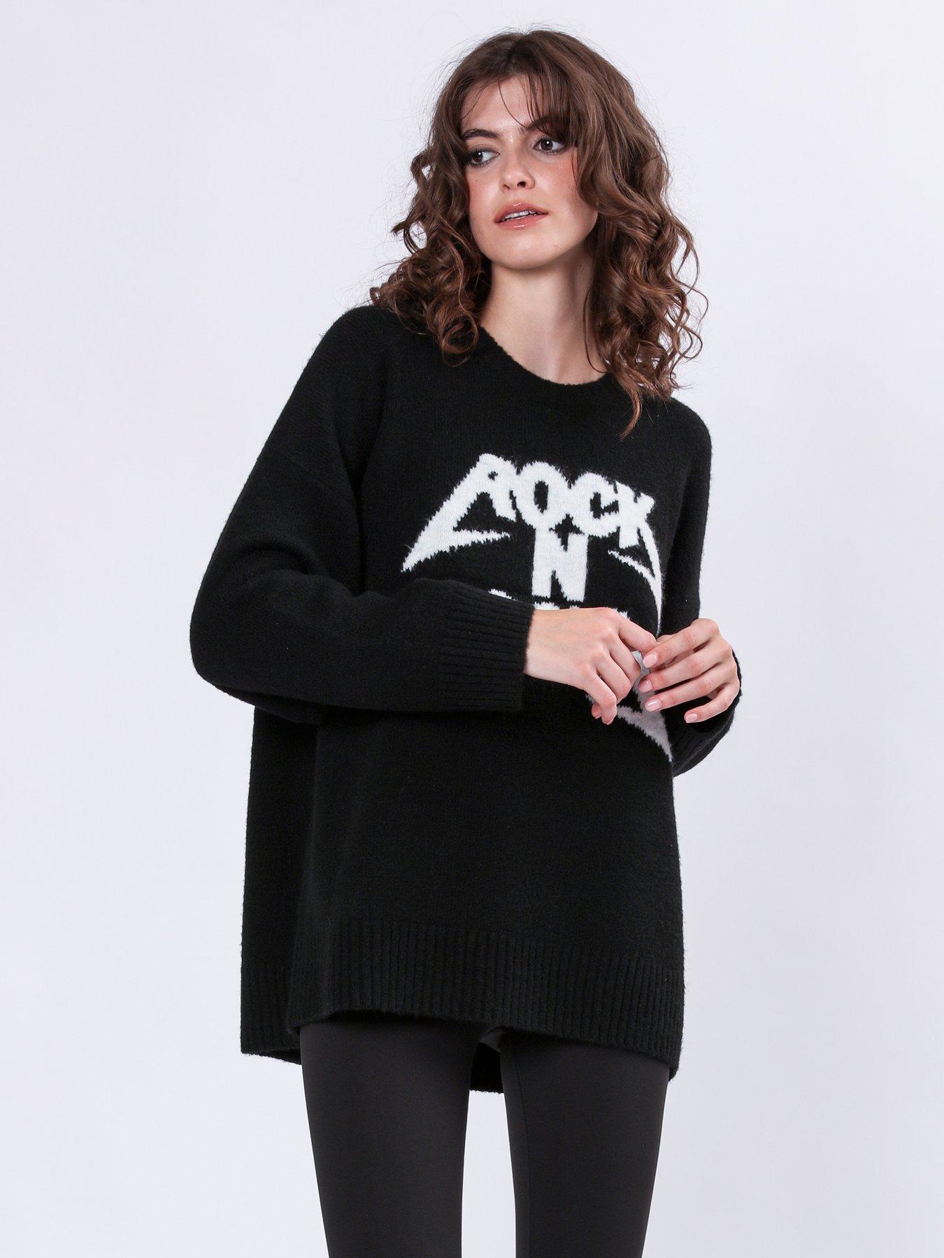  image of religion-oversized-lightning-bolt-print-jumper-black