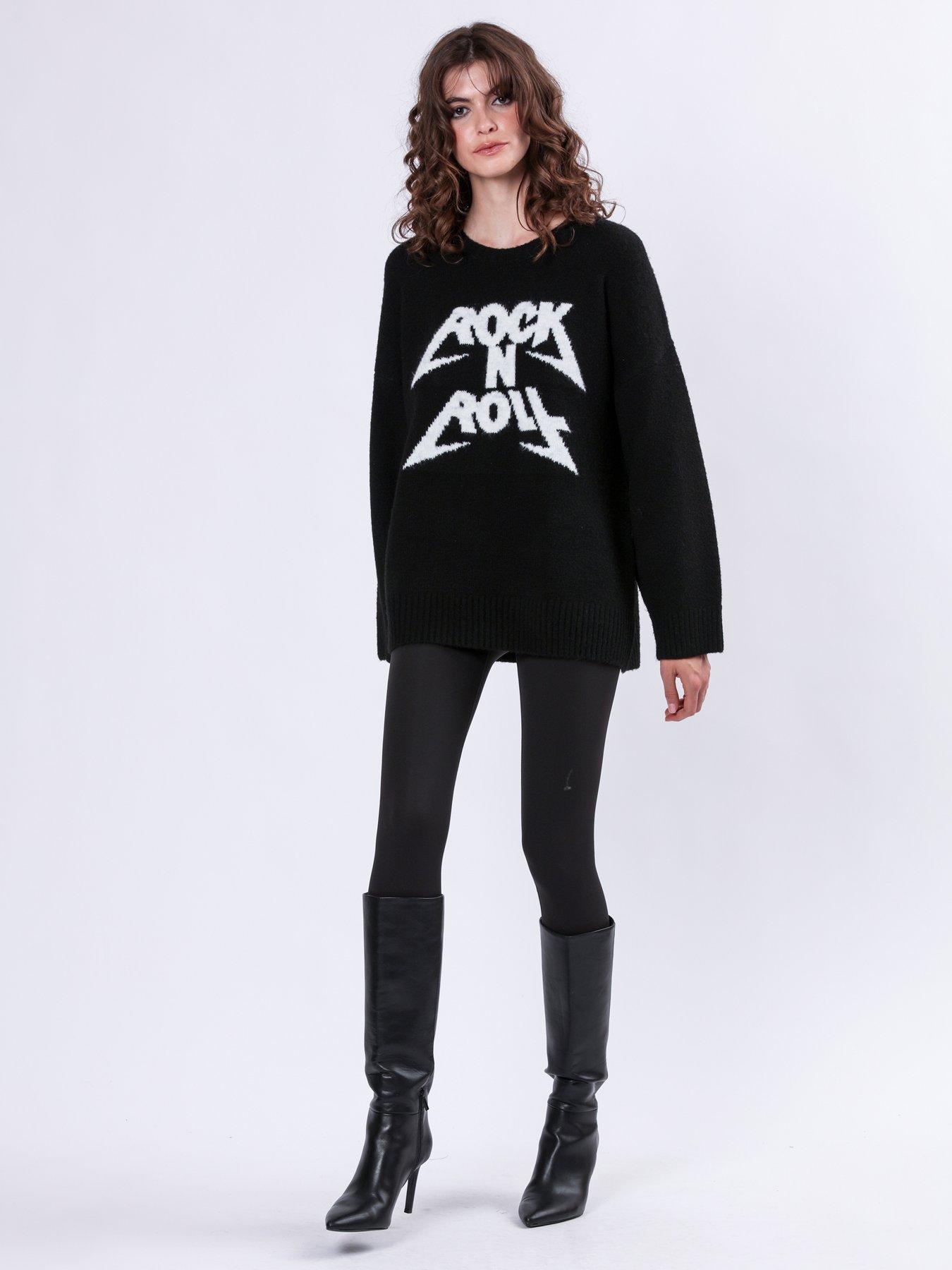  image of religion-oversized-lightning-bolt-print-jumper-black