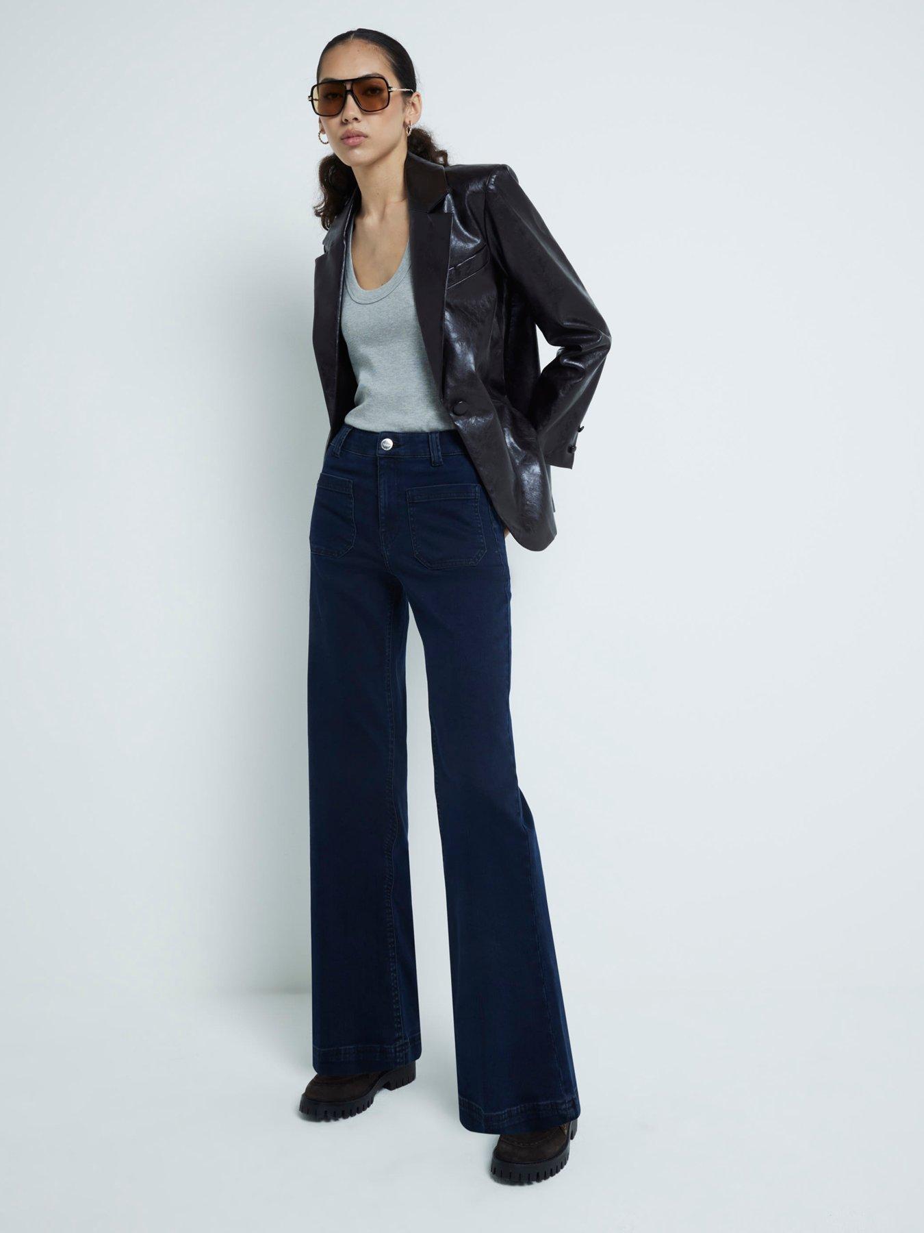  image of river-island-wide-leg-pocket-front-jeans-blue