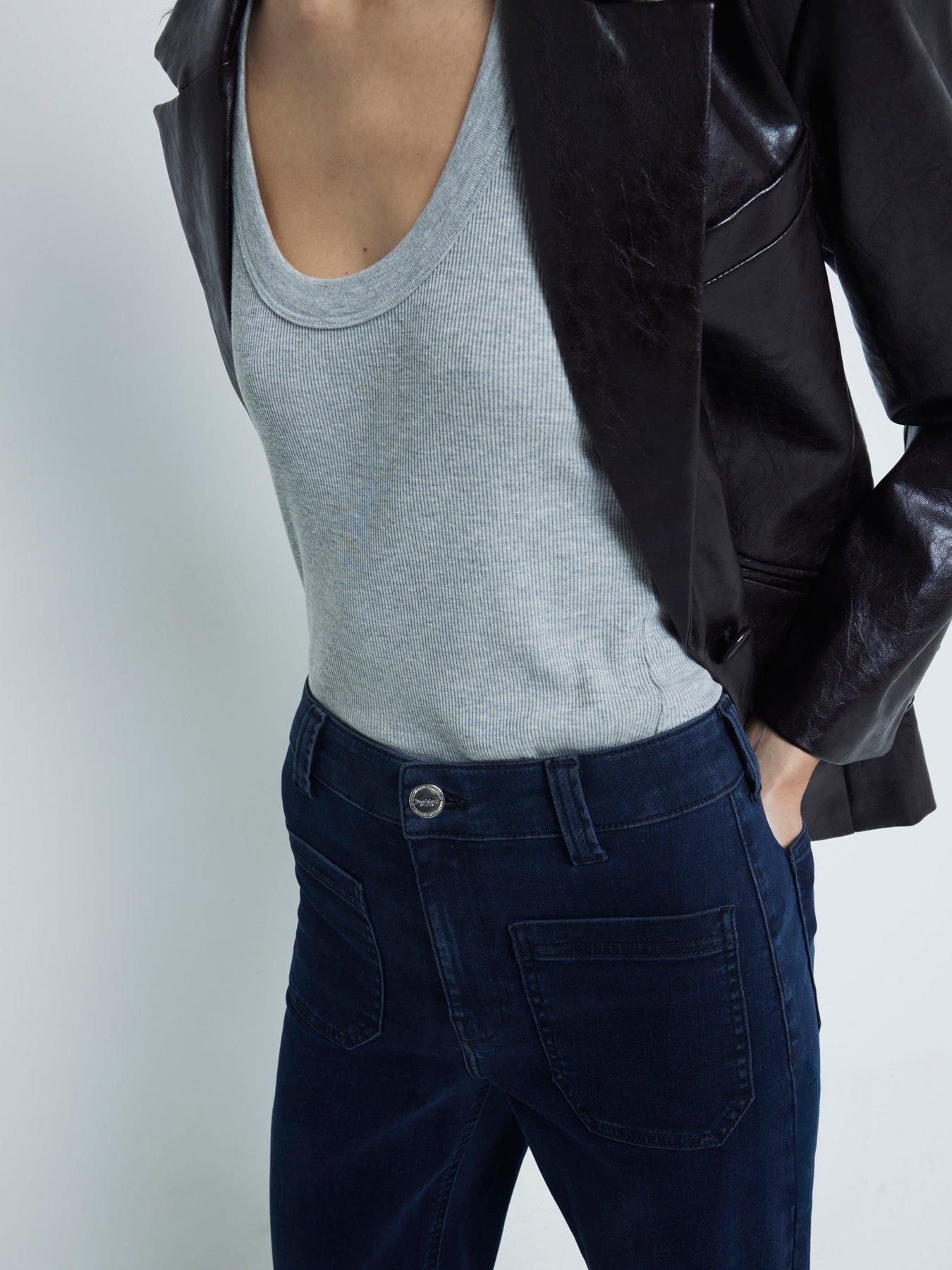  image of river-island-wide-leg-pocket-front-jeans-blue