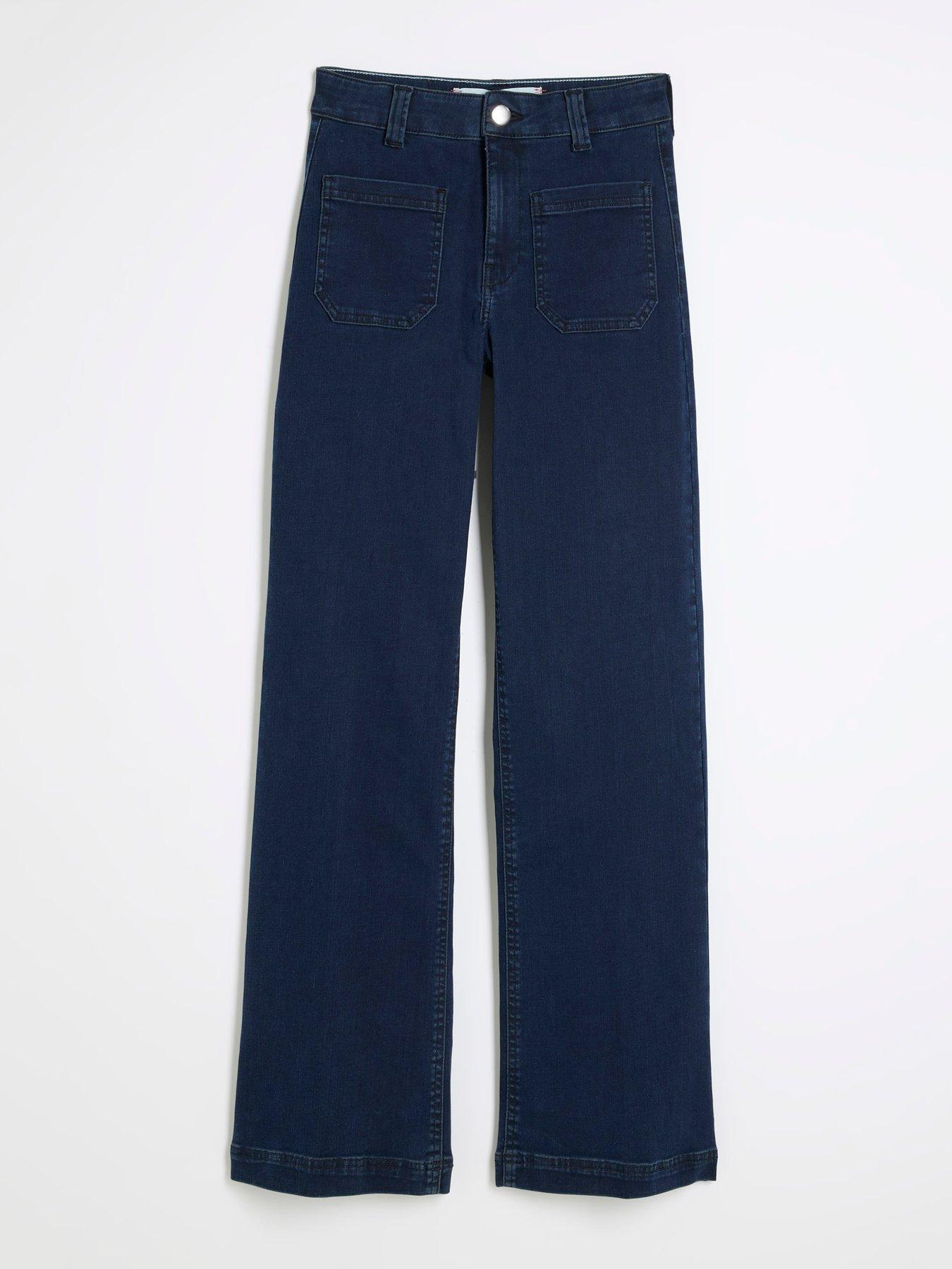  image of river-island-wide-leg-pocket-front-jeans-blue