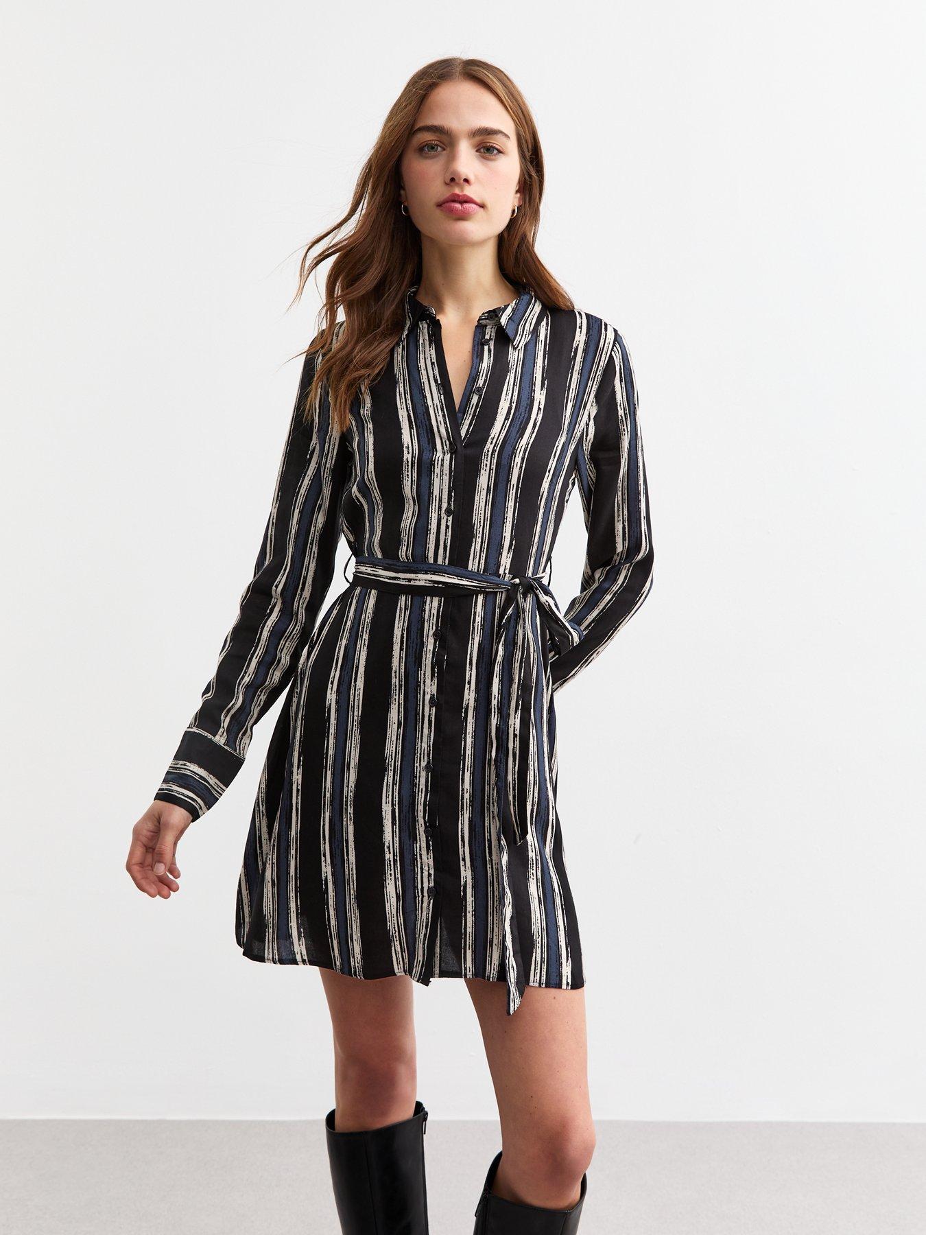 undefined Stripe Mini Shirt Dress - Blue