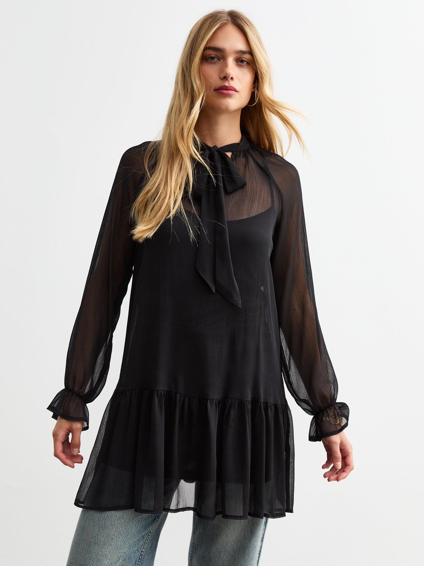 undefined Pussybow Chiffon Mini Dress - Black