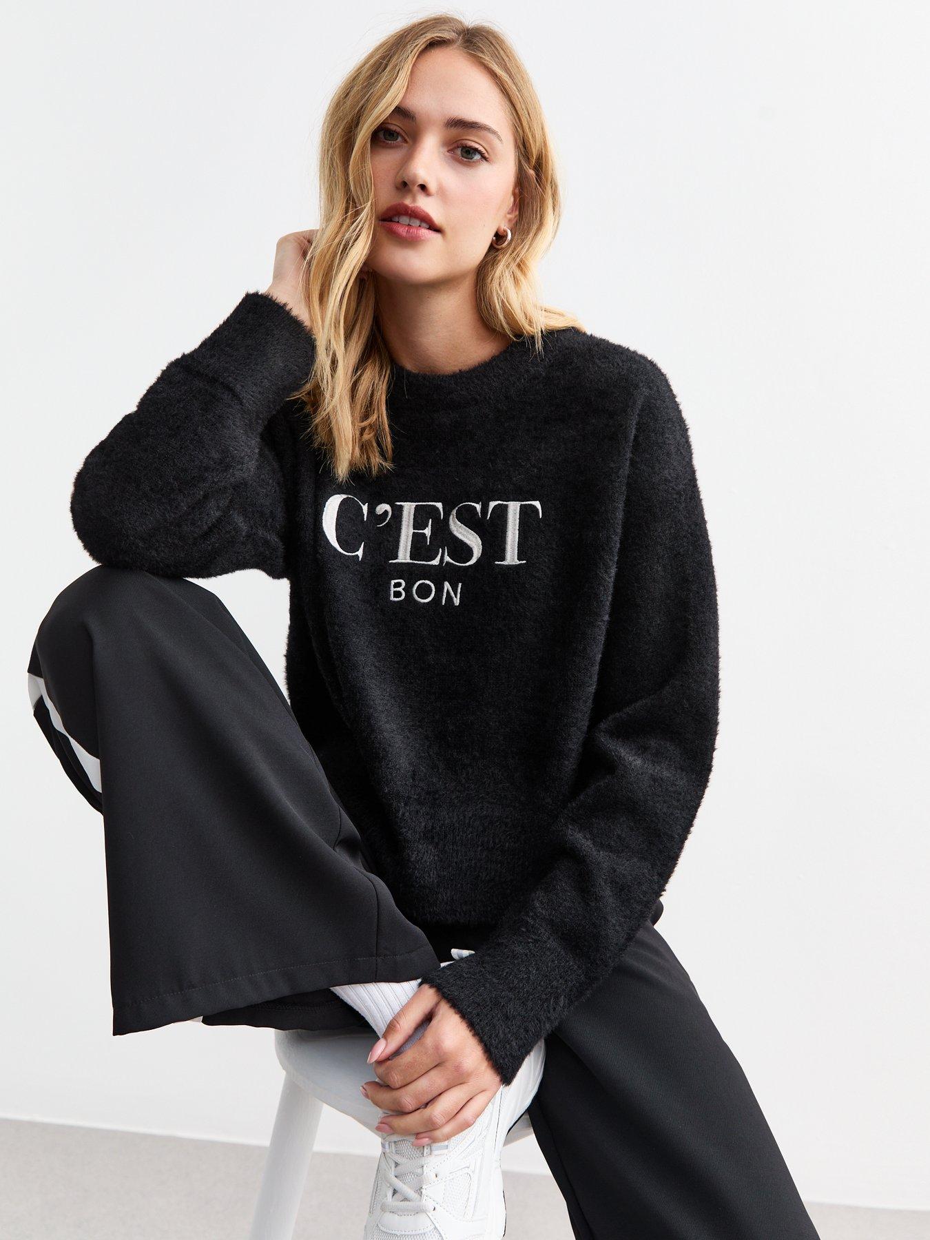 Image 1 of 4 of New Look C'est Bon Fluffy Jumper - Black