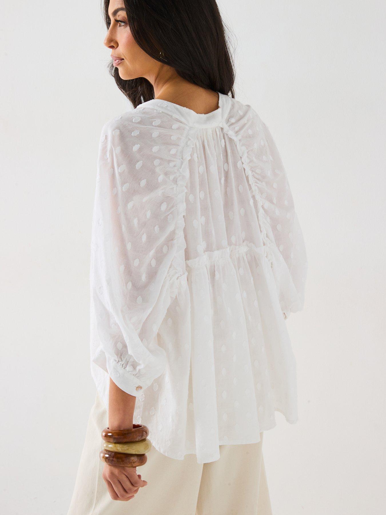 stillFront image of v-by-very-dobby-button-through-cotton-blouse