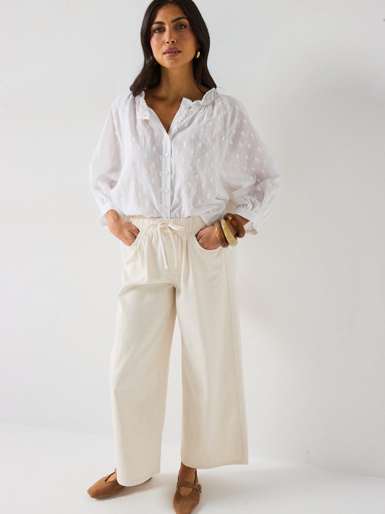  image of v-by-very-dobby-button-through-cotton-blouse