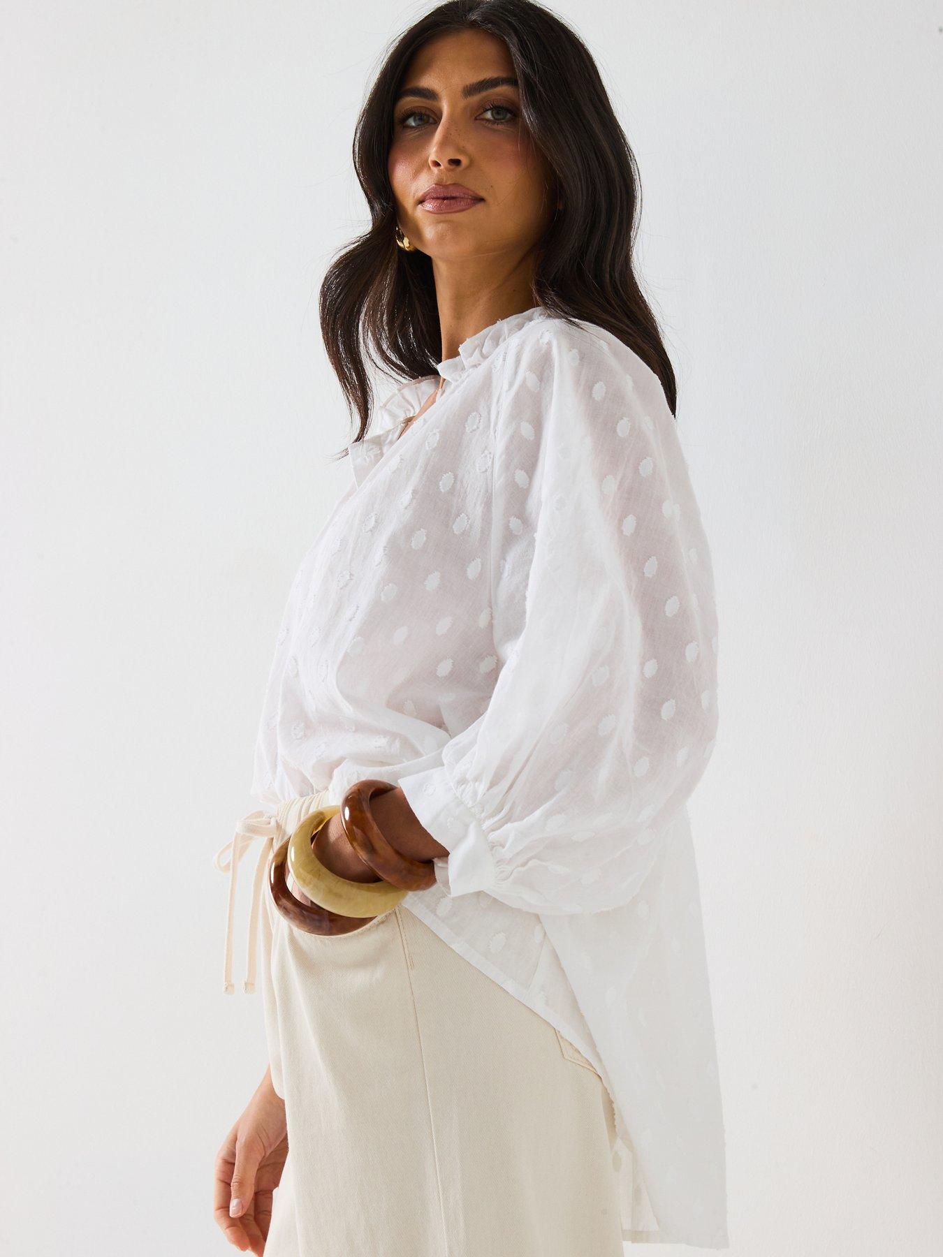  image of v-by-very-dobby-button-through-cotton-blouse