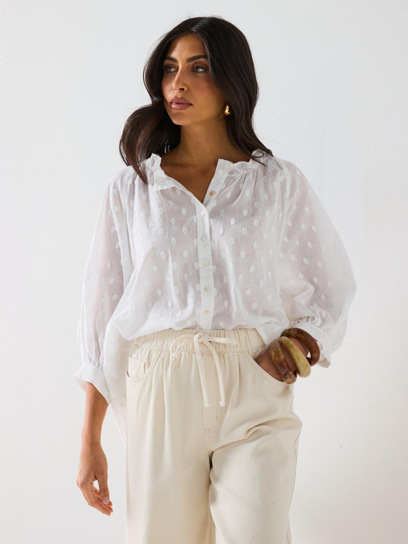  image of v-by-very-dobby-button-through-cotton-blouse