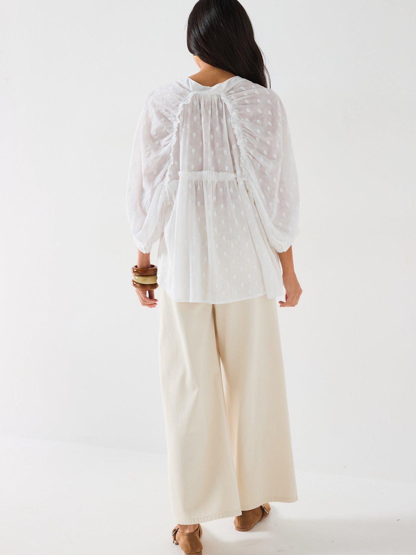  image of v-by-very-dobby-button-through-cotton-blouse