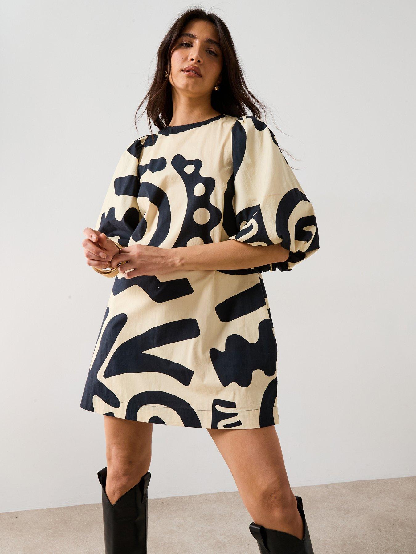 v-by-very-abstract-mono-print-puff-sleeve-mini-dress-dark-printnbsp