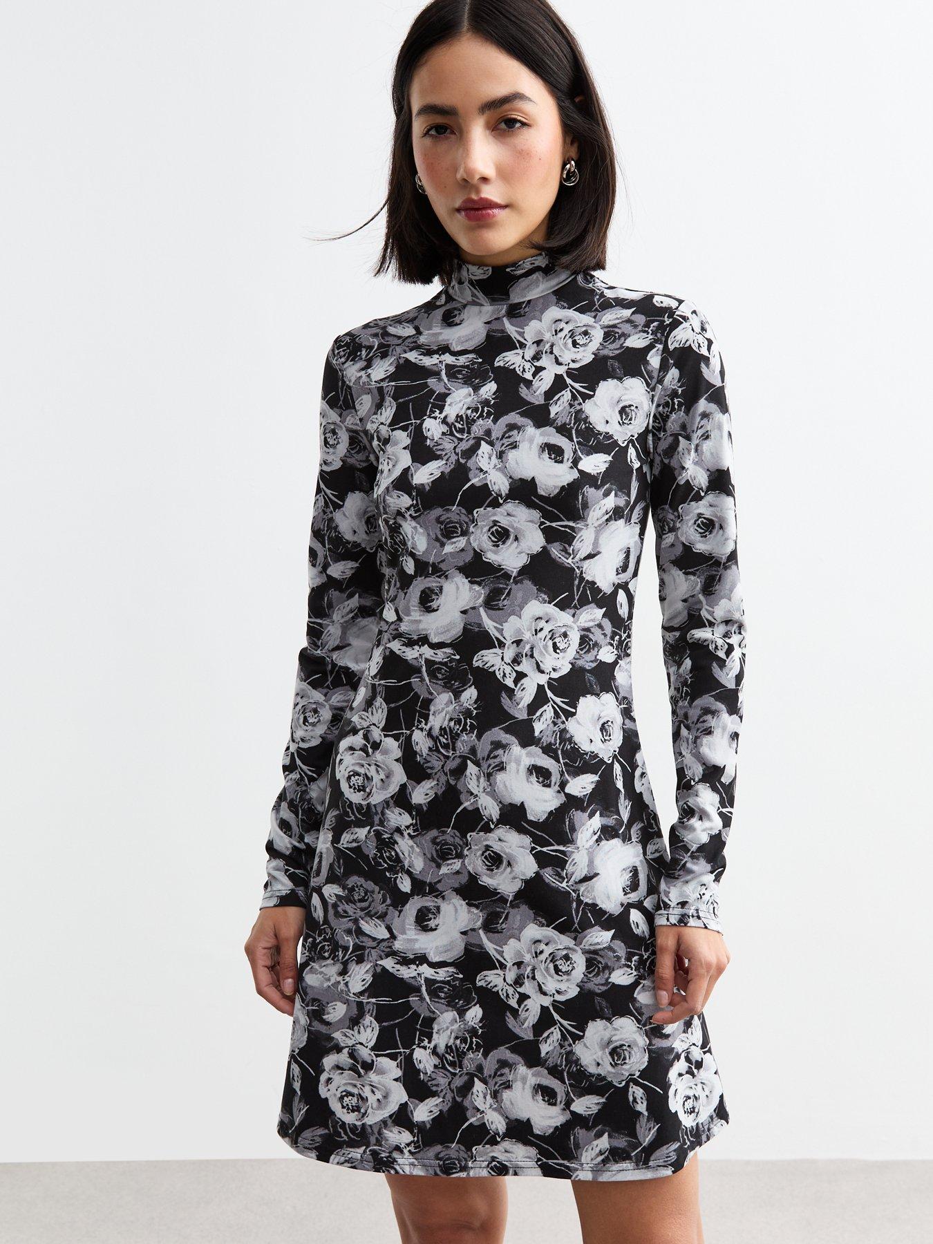 undefined High Neck Long Sleeve Mini Dress - Grey