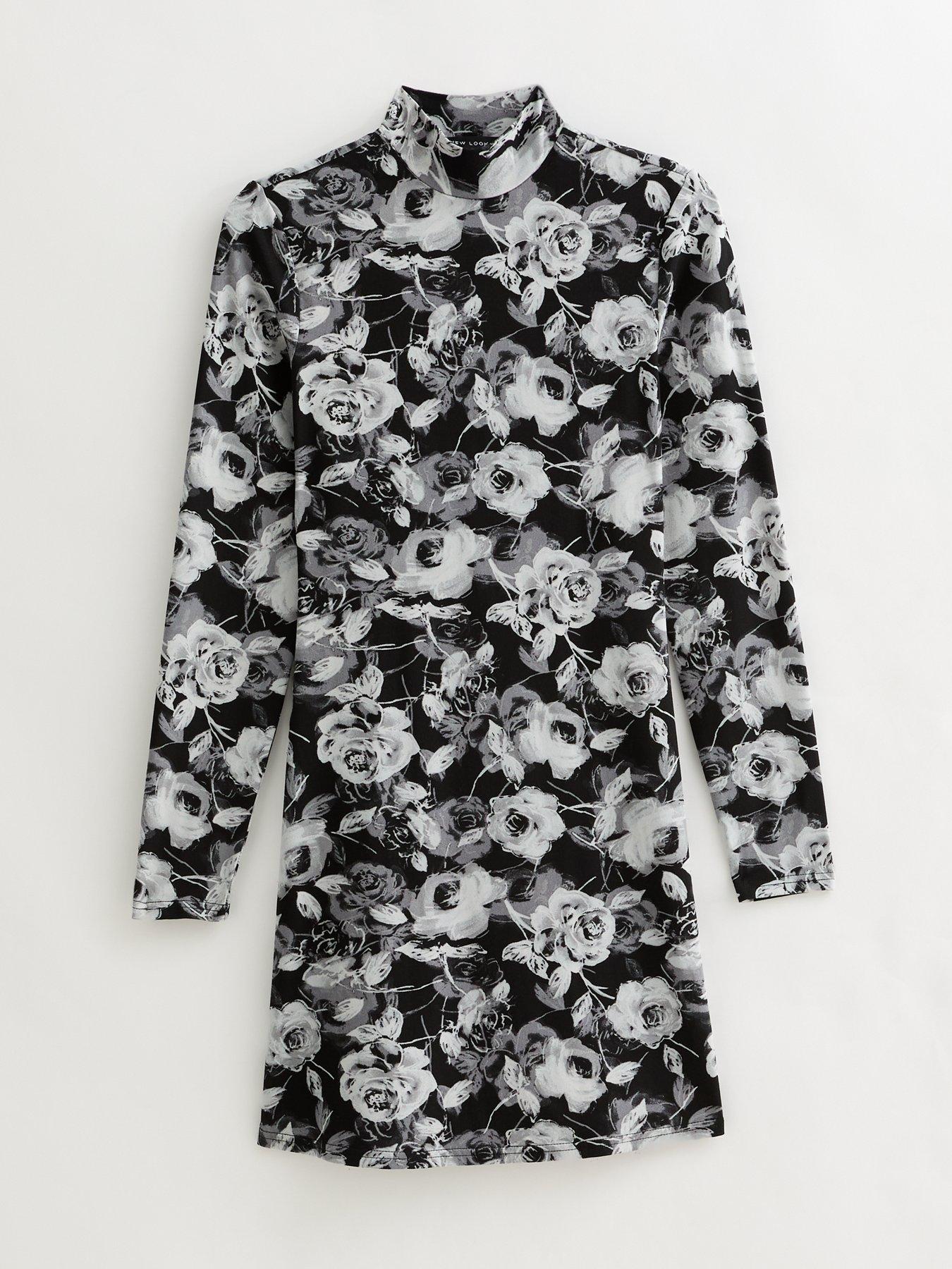 image of new-look-high-neck-long-sleeve-mini-dress-grey