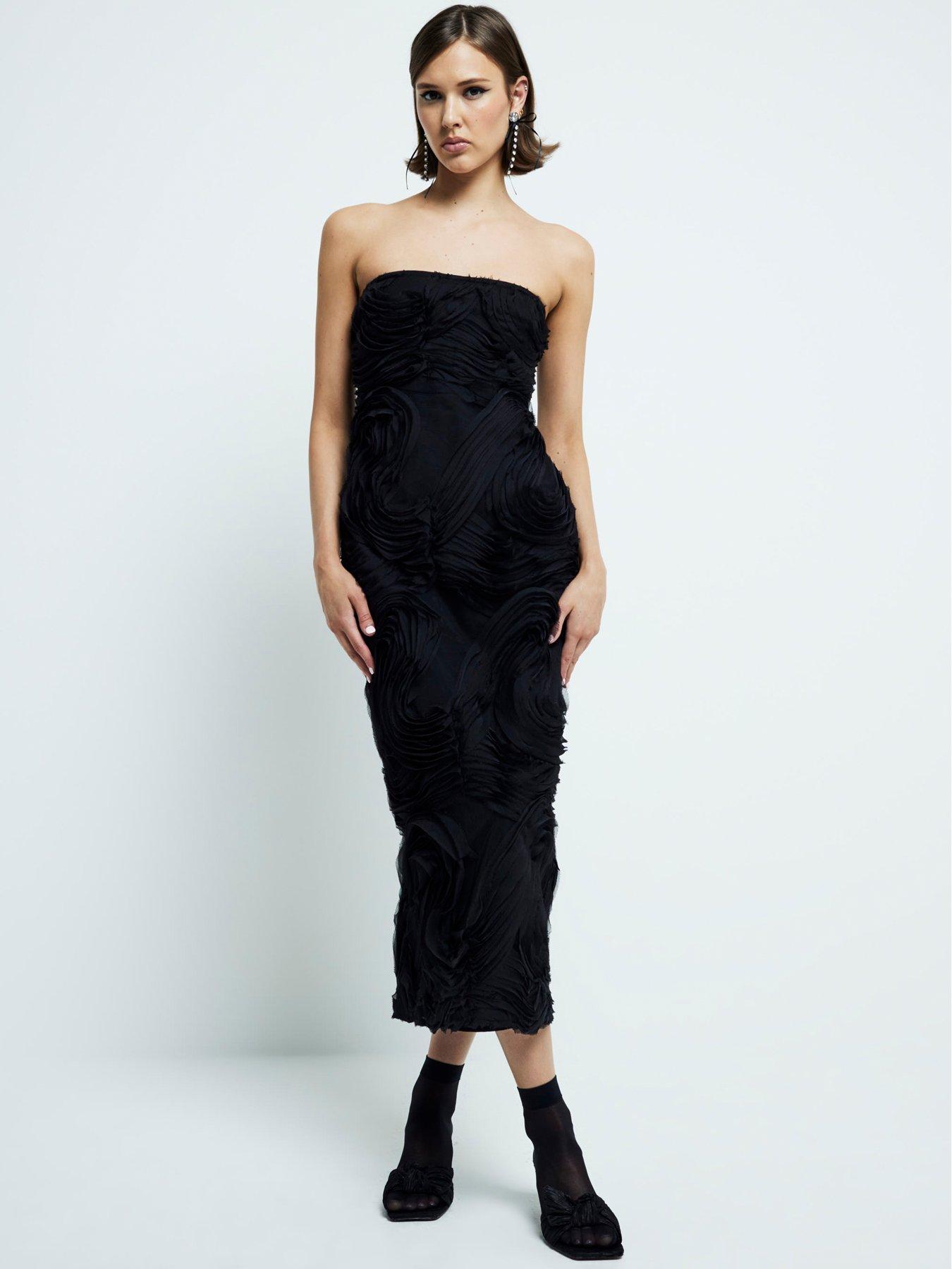 undefined Bandeau 3D Swirl Bodycon Dress - Black