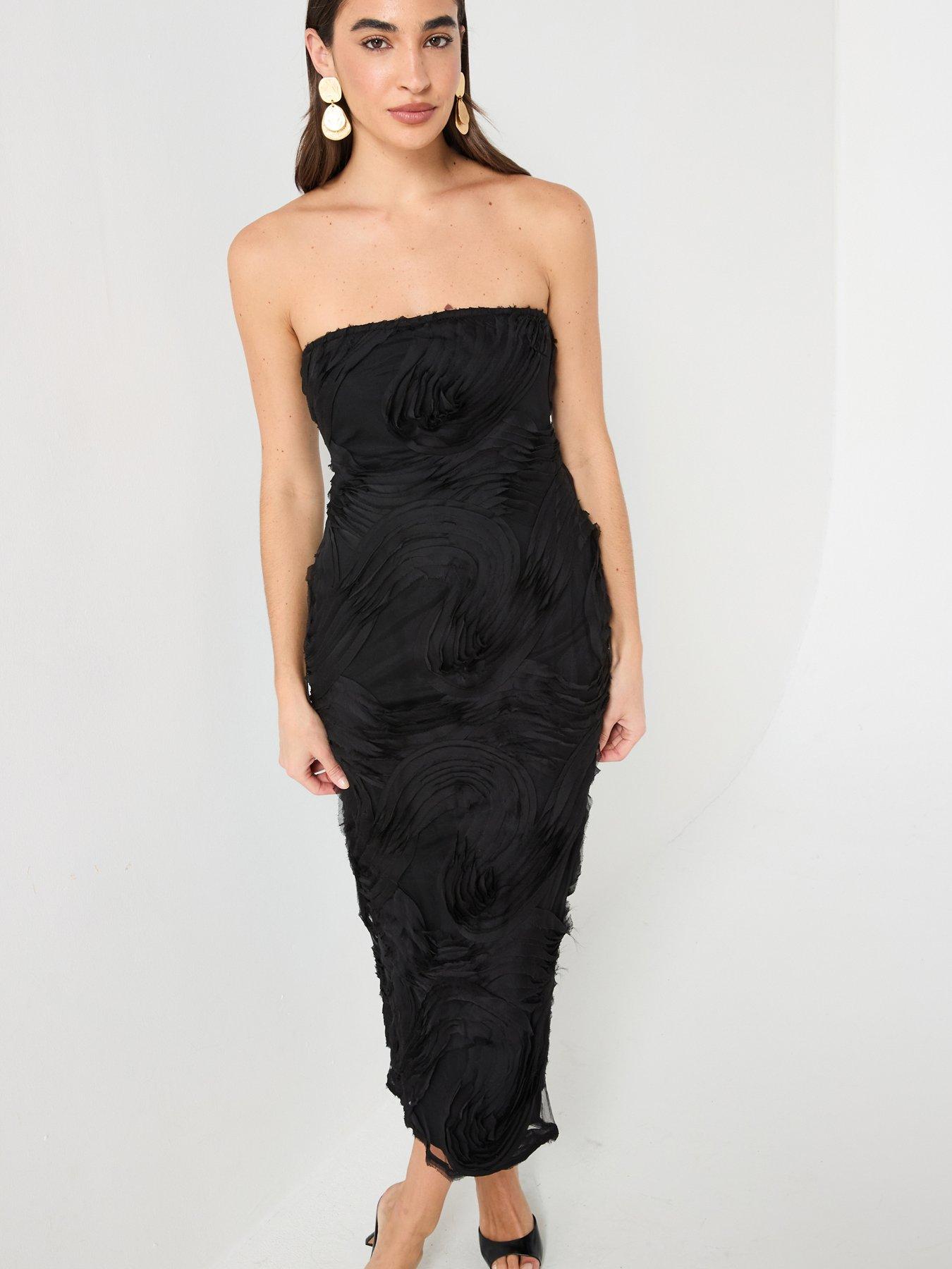 River Island Bandeau 3D Swirl Bodycon Dress - Black