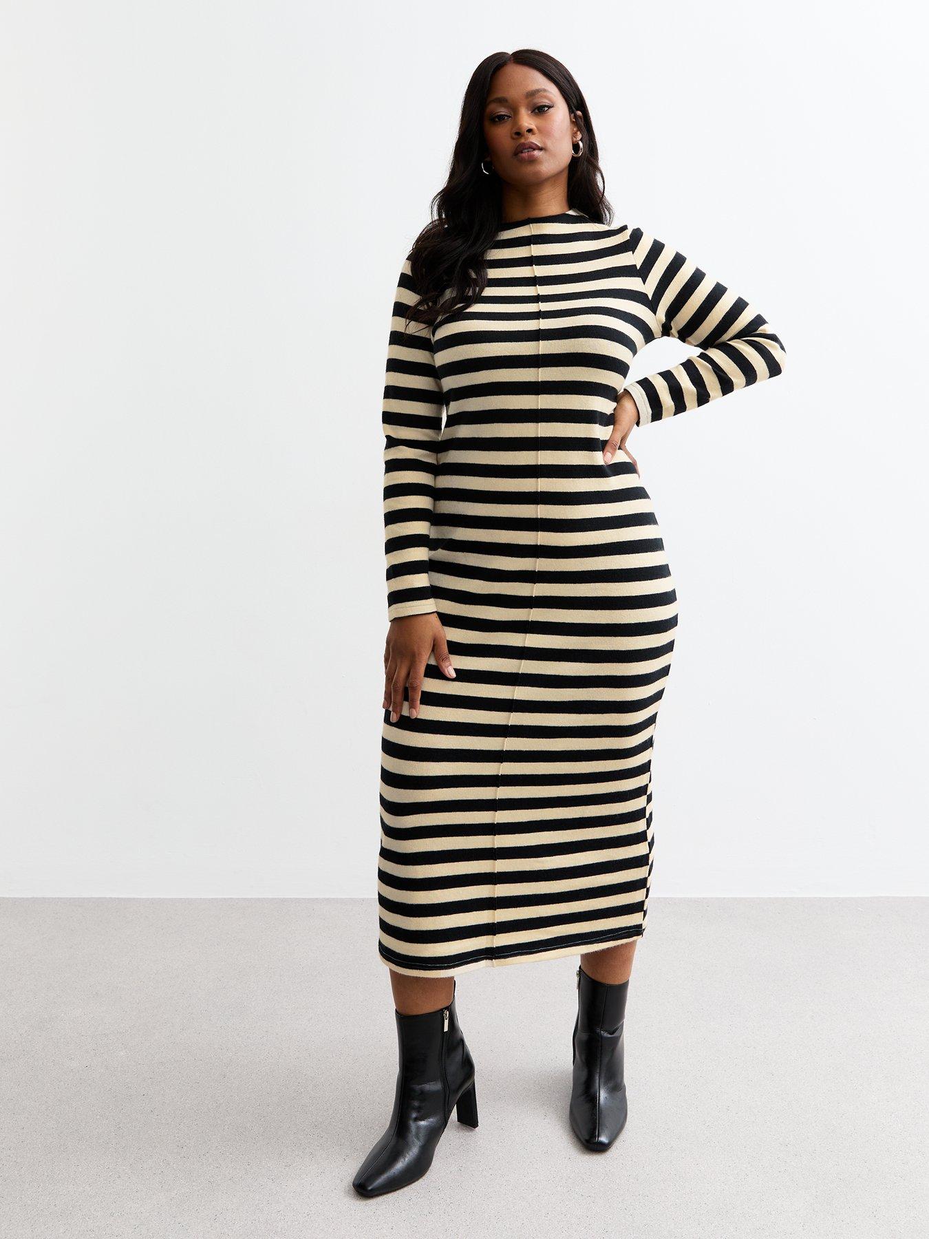 undefined Curves Striped Midi Dress - Cream/Black