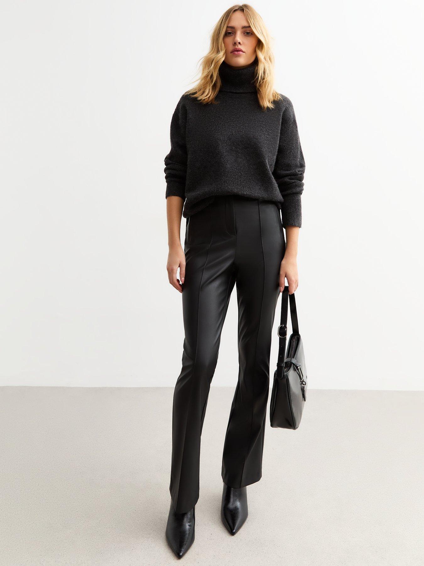 undefined Faux Leather Kick Flare Trousers - Black