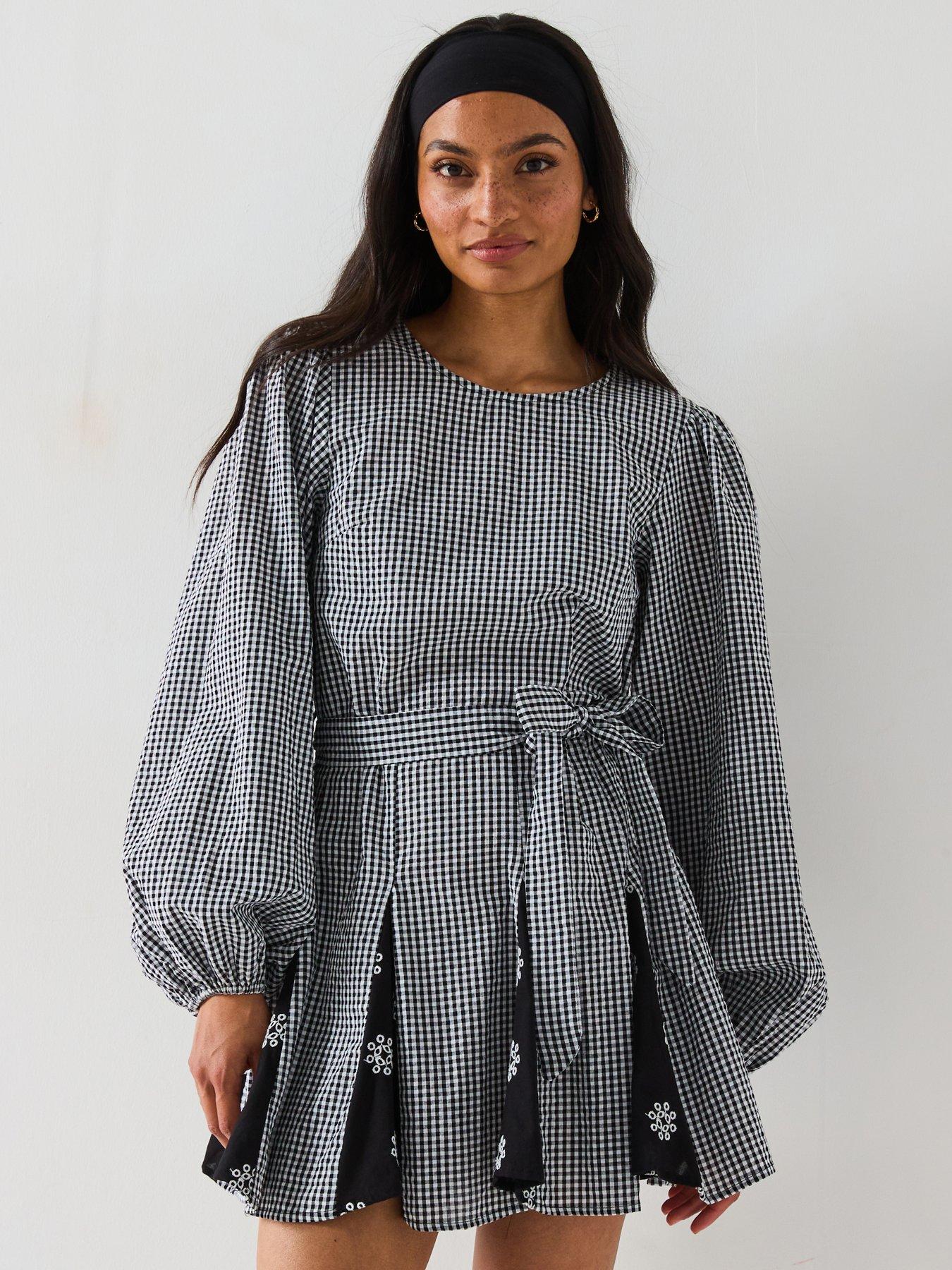 v-by-very-godet-hem-gingham-mini-dress-print