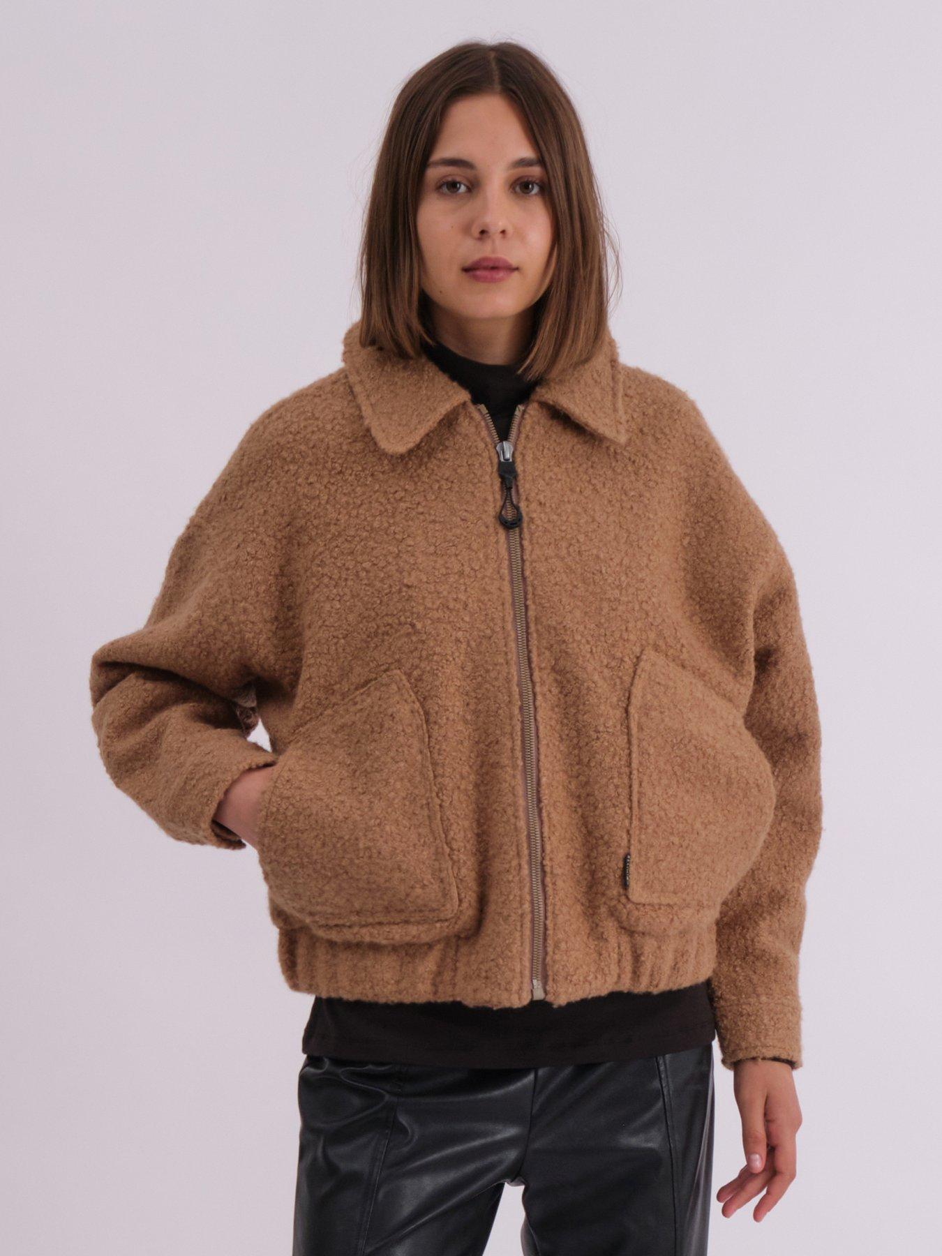 undefined Oversized Boucle Bomber Jacket - Beige