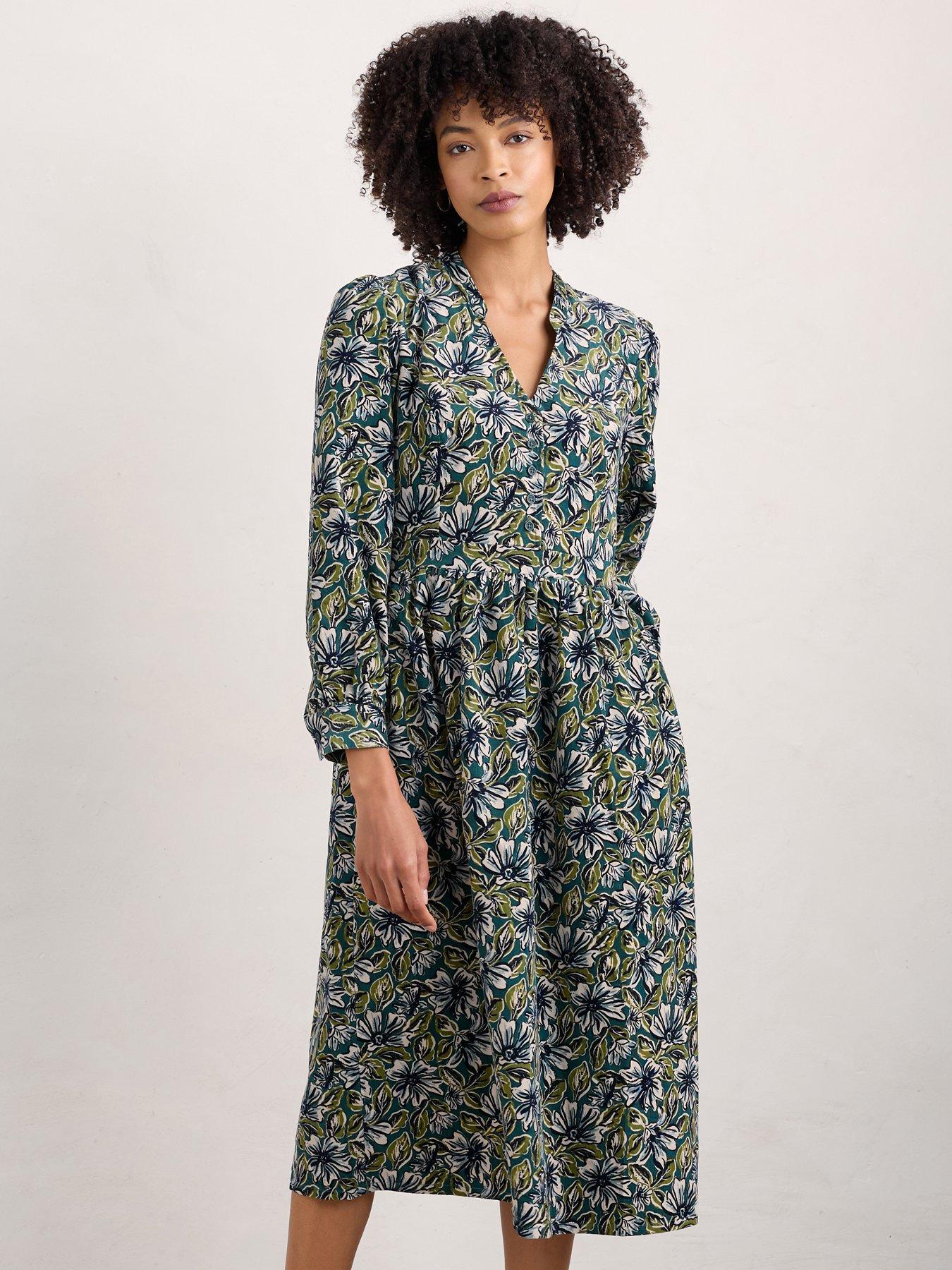  image of seasalt-cornwall-floral-notch-neck-midi-dress