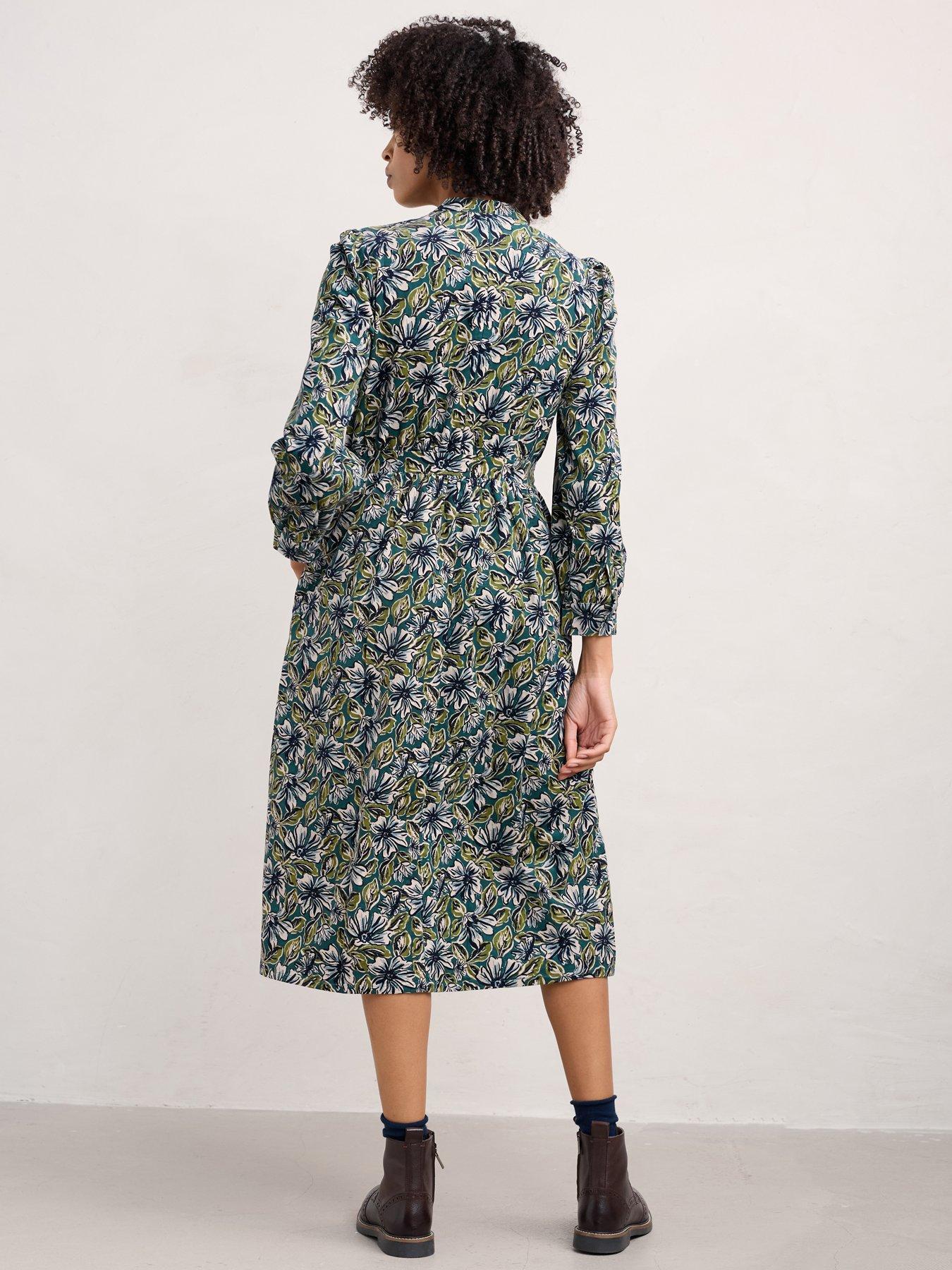  image of seasalt-cornwall-floral-notch-neck-midi-dress