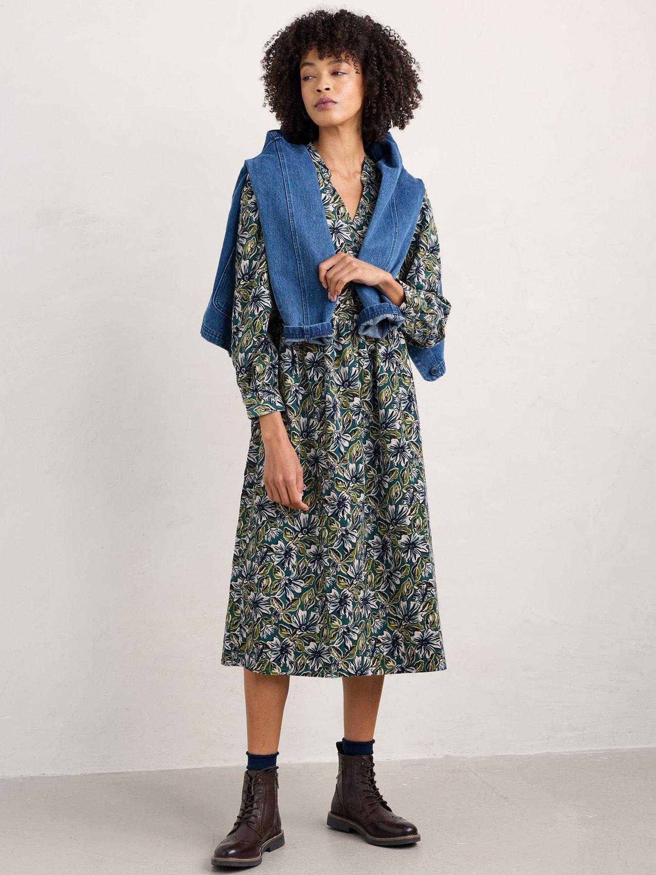  image of seasalt-cornwall-floral-notch-neck-midi-dress