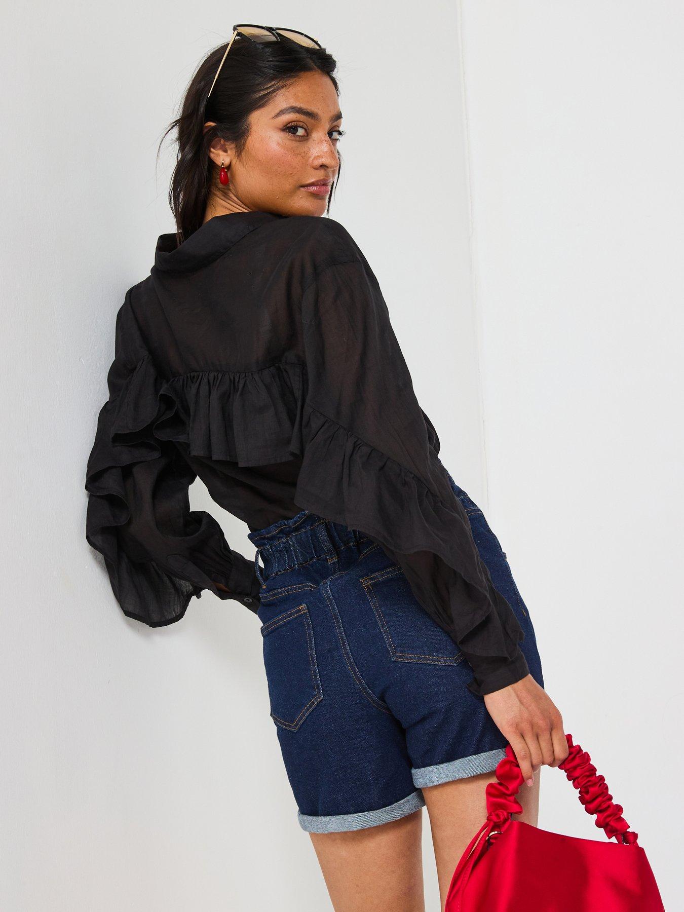 undefined Frill Sleeve Rami Oversized Blouse