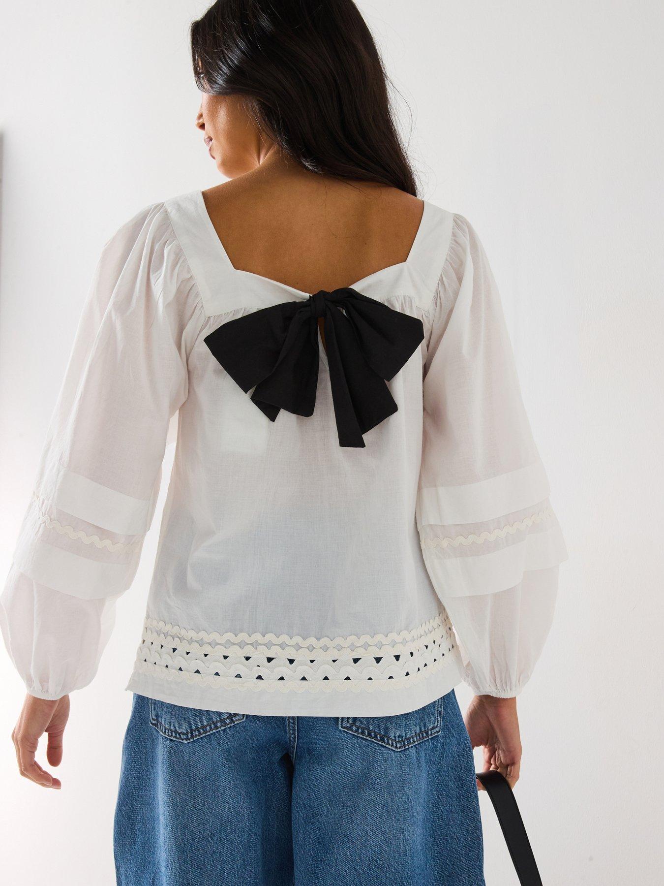 front image of v-by-very-square-neck-blouson-sleeve-tie-back