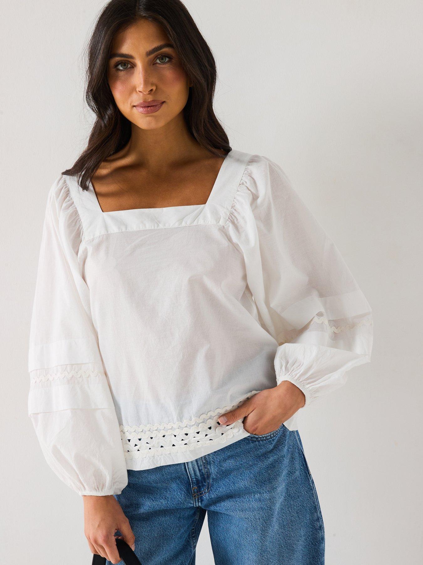  image of v-by-very-square-neck-blouson-sleeve-tie-back