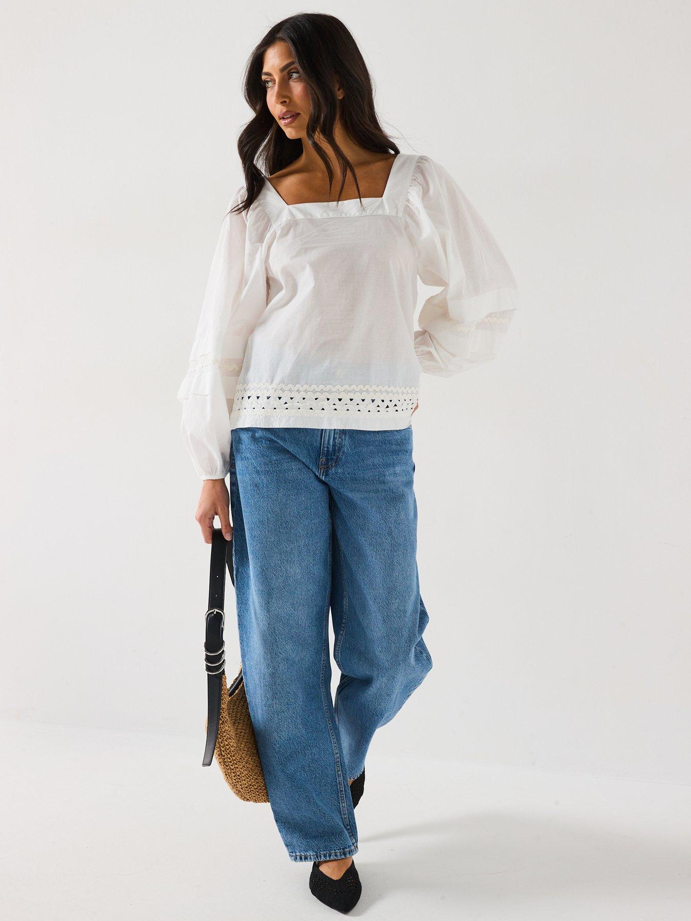  image of v-by-very-square-neck-blouson-sleeve-tie-back