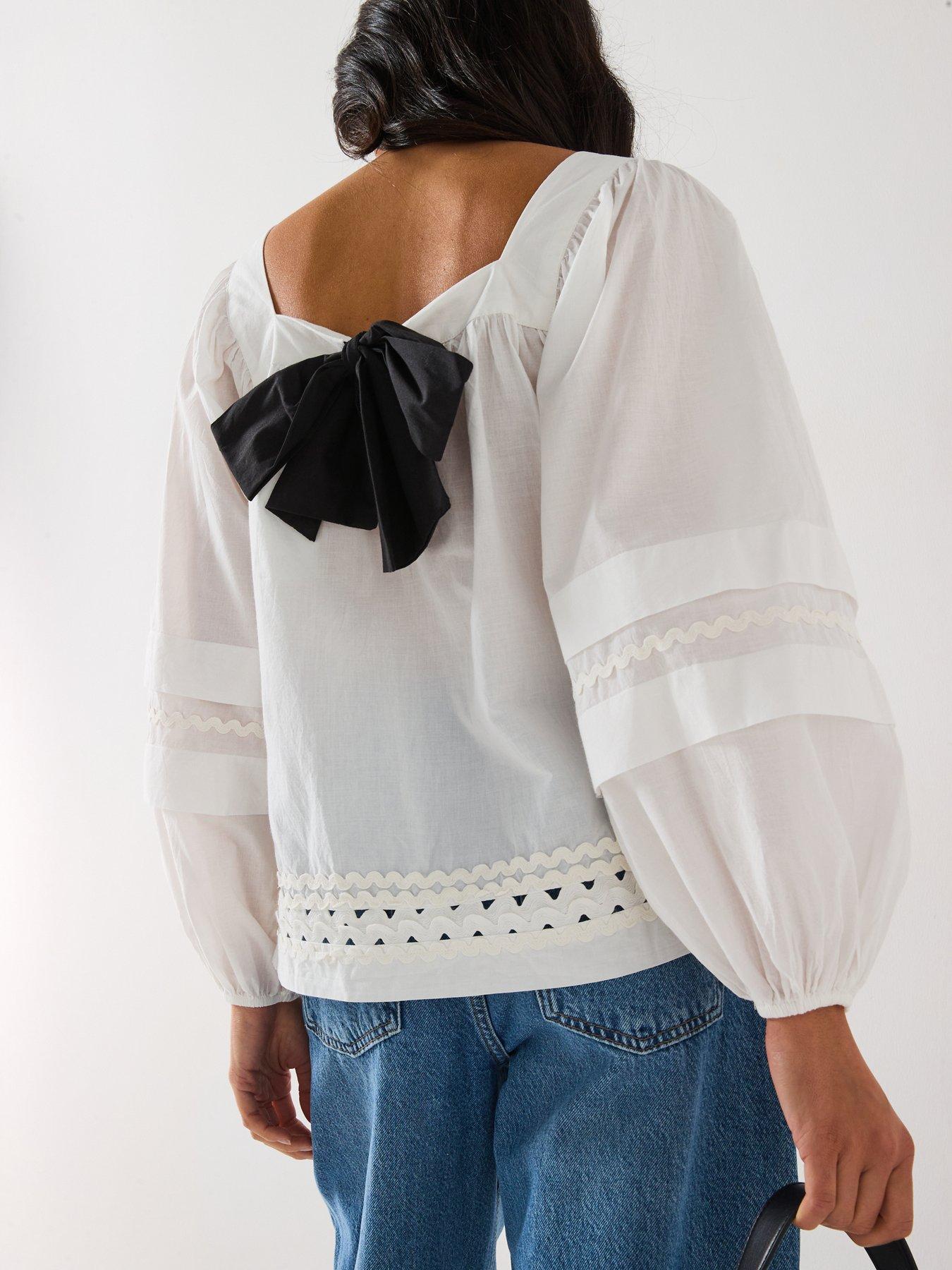  image of v-by-very-square-neck-blouson-sleeve-tie-back
