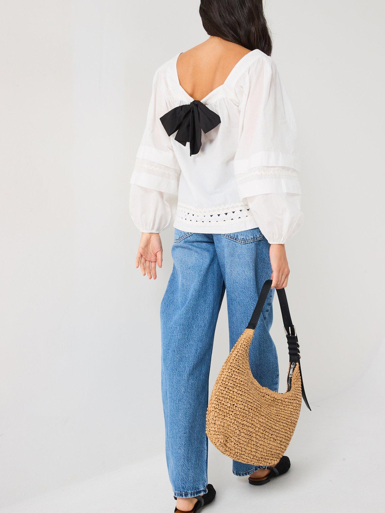  image of v-by-very-square-neck-blouson-sleeve-tie-back