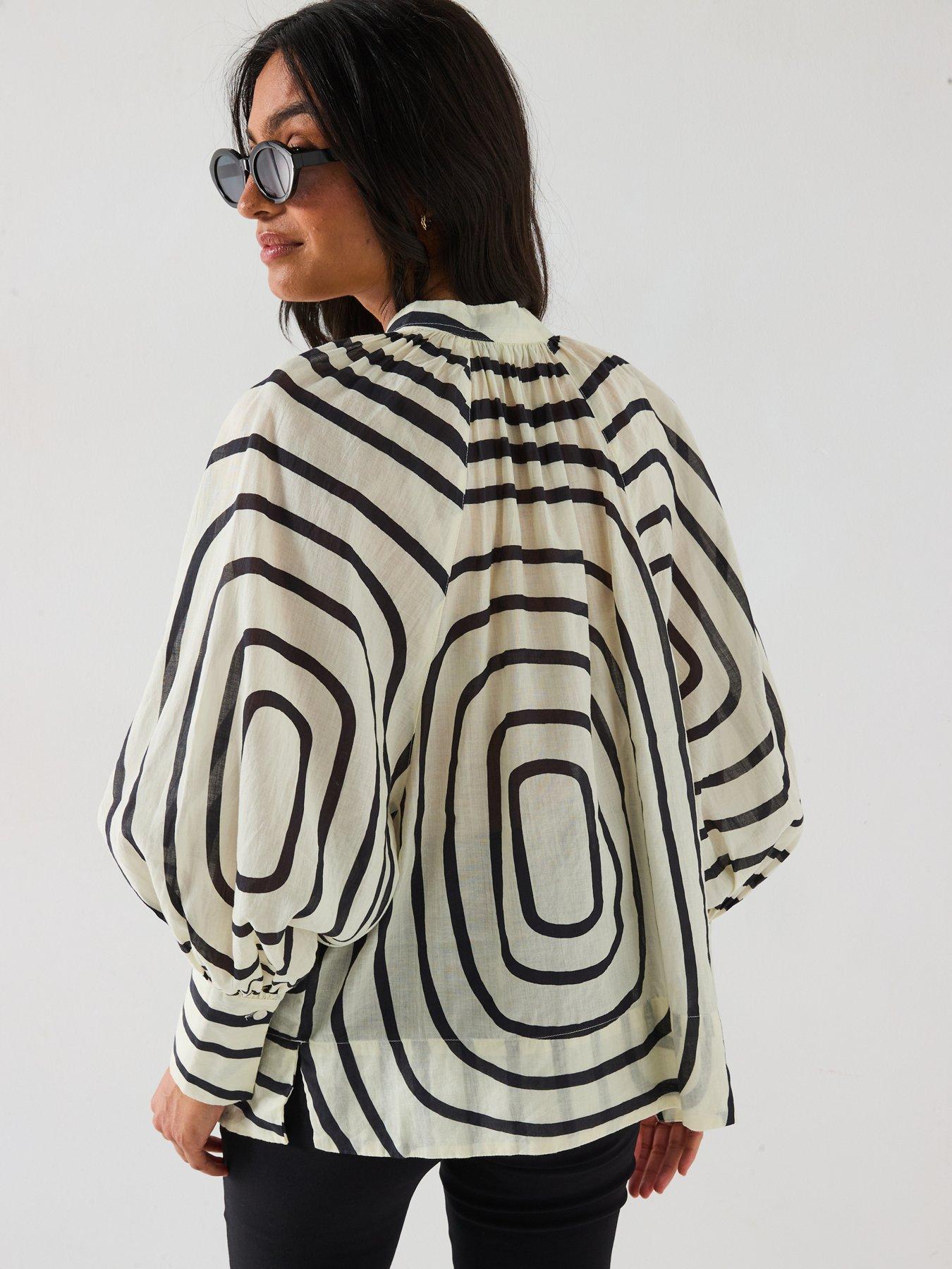 stillFront image of v-by-very-oversized-tie-stripe-blouse