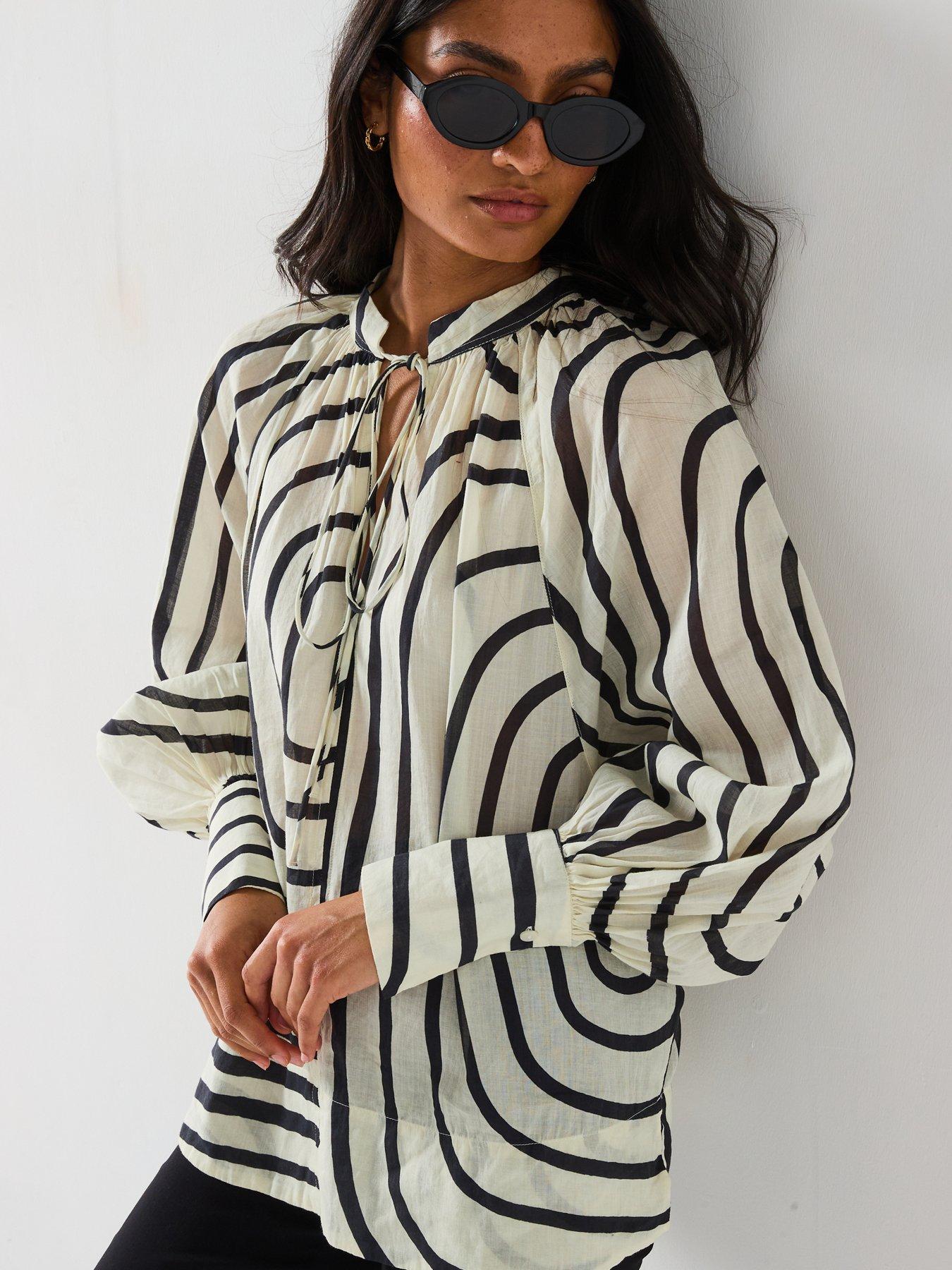  image of v-by-very-oversized-tie-stripe-blouse
