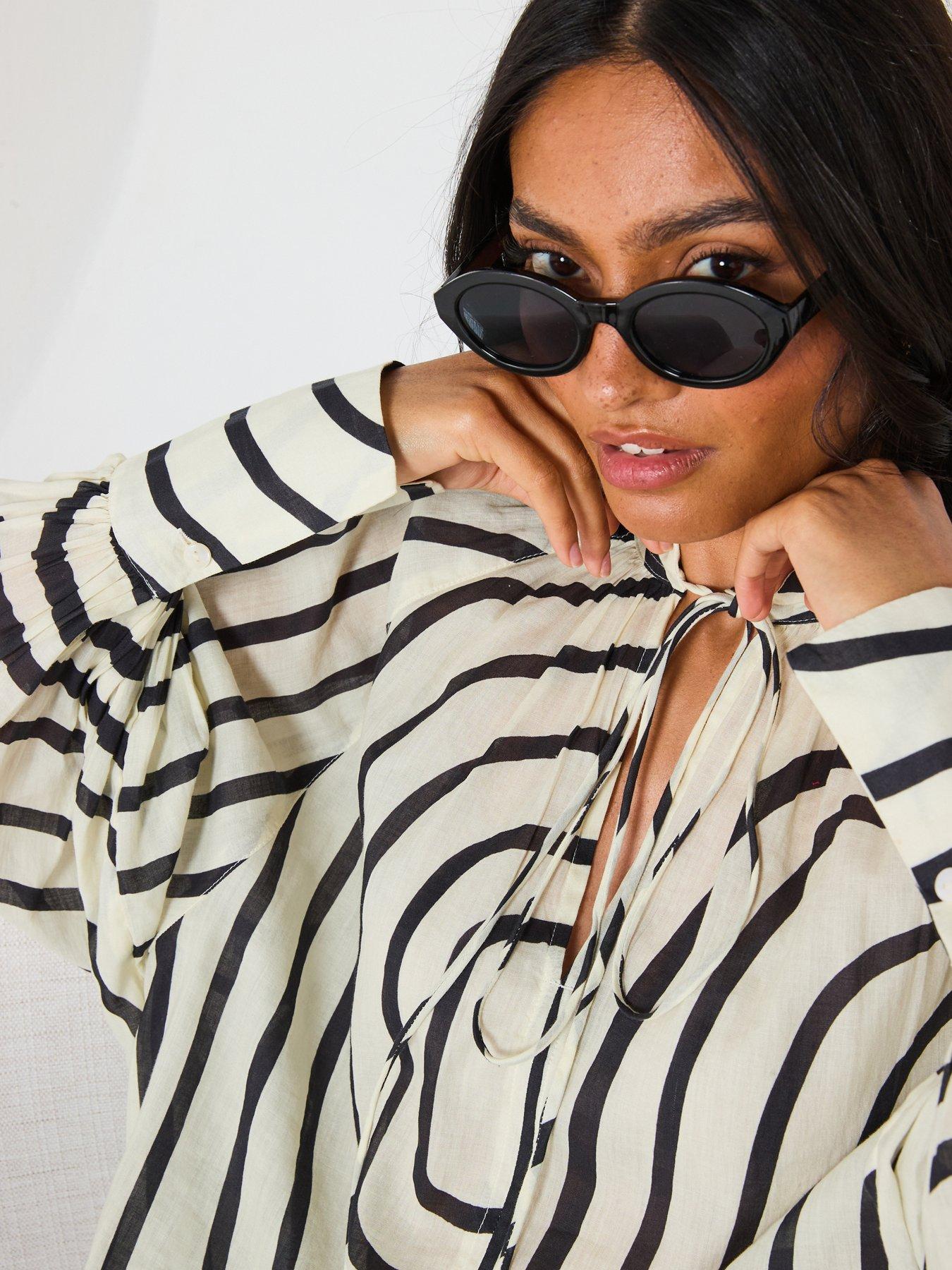  image of v-by-very-oversized-tie-stripe-blouse