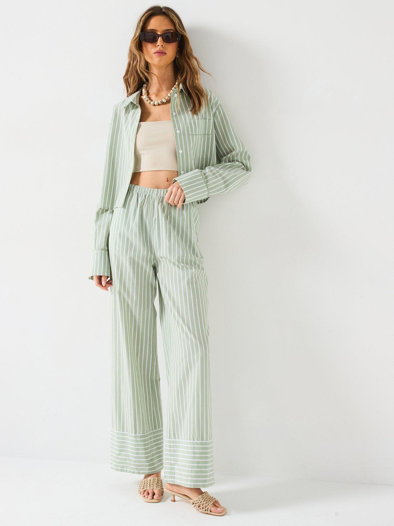 V by Very Crop Stripe Shirt Co-Ord - Green