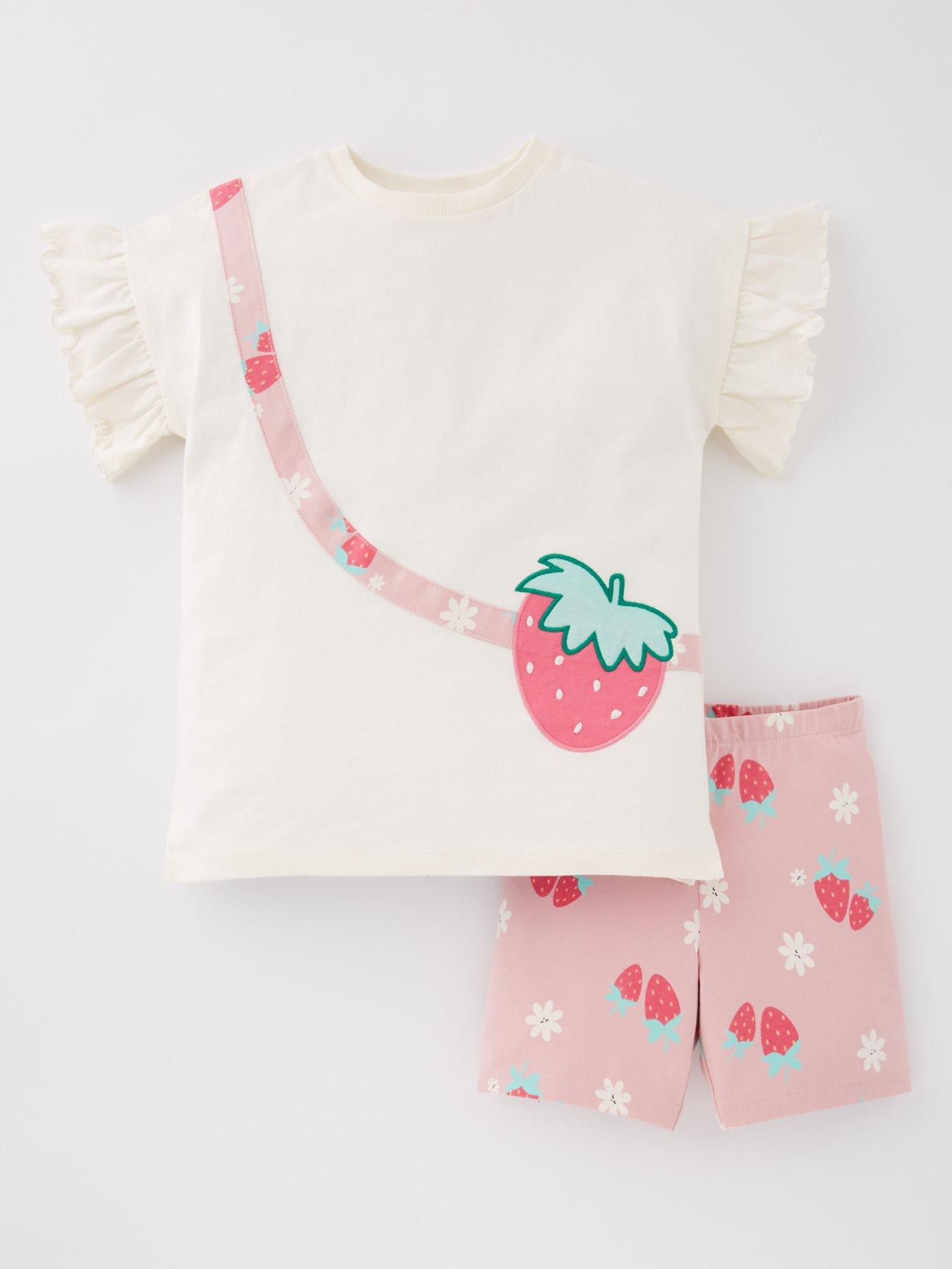 Mini V by Very Girls Strawberry Bag T-Shirt And Cycling Short Set - Multi