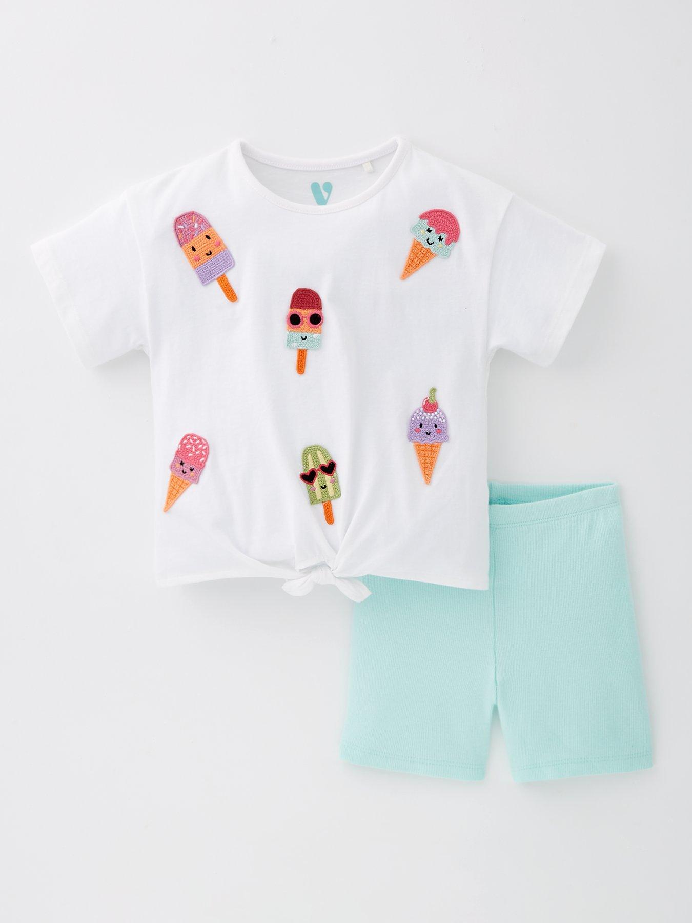 Mini V by Very Girls Ice Cream Tie Front T-Shirt and Cycling Short Set - Multi