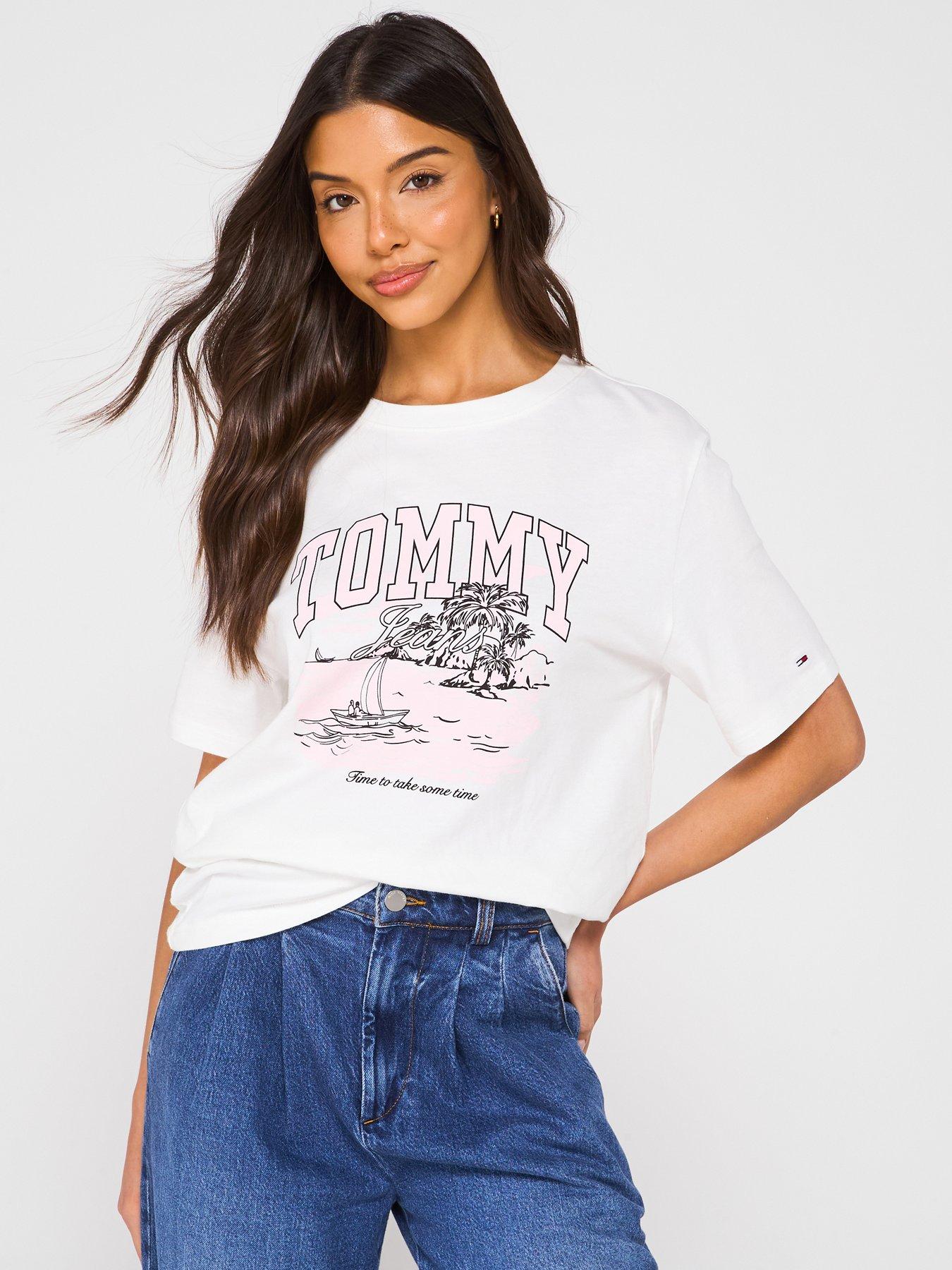  image of tommy-jeans-tropical-print-t-shirt-white